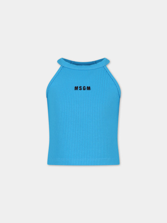 Canotta azzurra per bambina con logo,Msgm Kids,S4MSJGTA177 051
