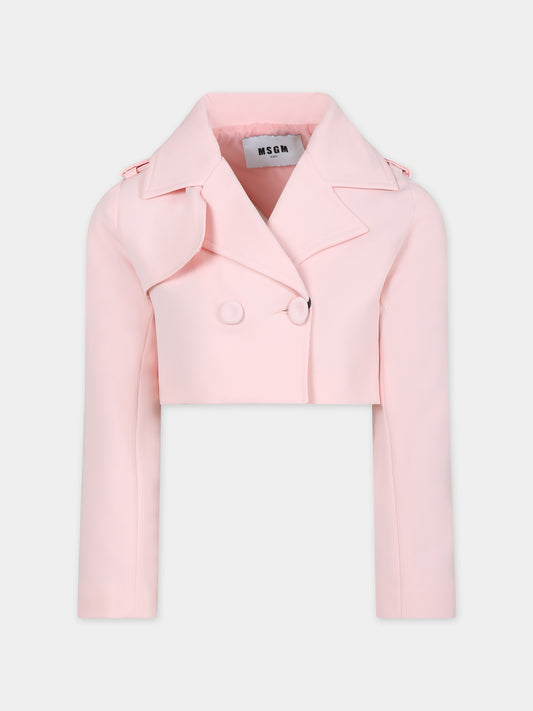 Giacca rosa per bambina con logo,Msgm Kids,S4MSJGJK079 049