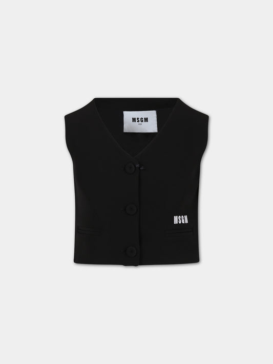 Panciotto nero per bambina con logo,Msgm Kids,S4MSJGVE157 110