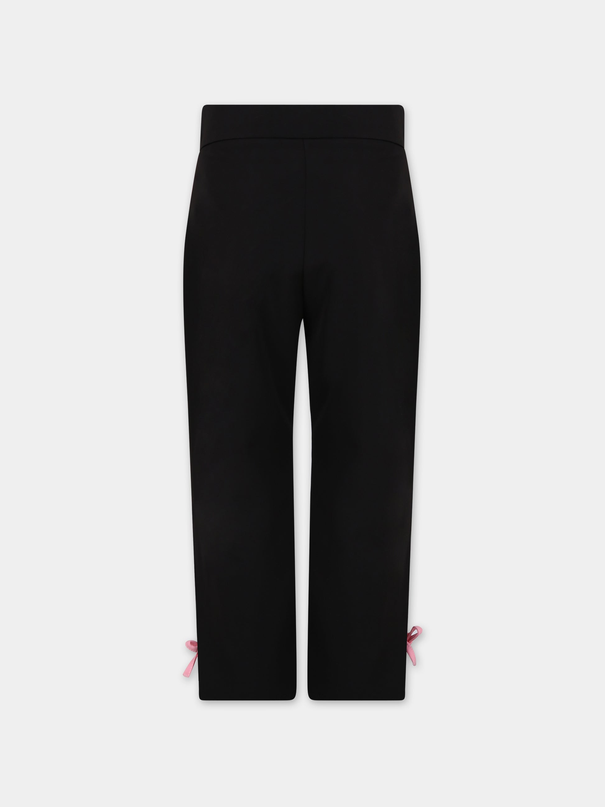 Pantaloni neri per bambina con logo e fiocchi,Msgm Kids,S4MSJGPA096 110