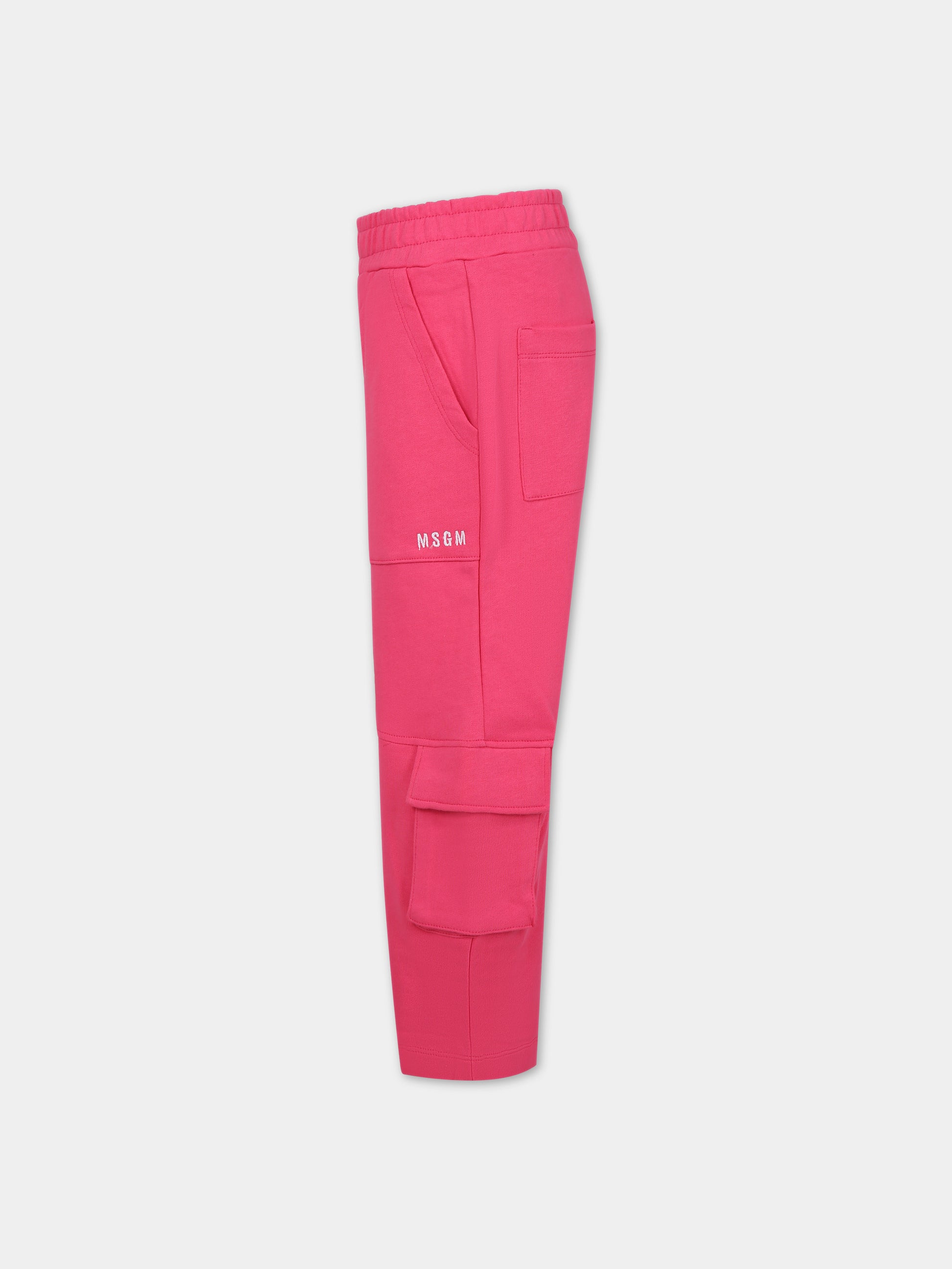 Pantaloni fucsia per bambina con logo,Msgm Kids,S4MSJUFP019 044