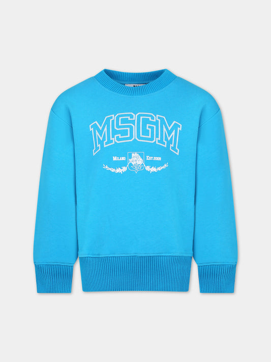 Felpa azzurra per bambino con logo,Msgm Kids,S4MSJBSW276 051