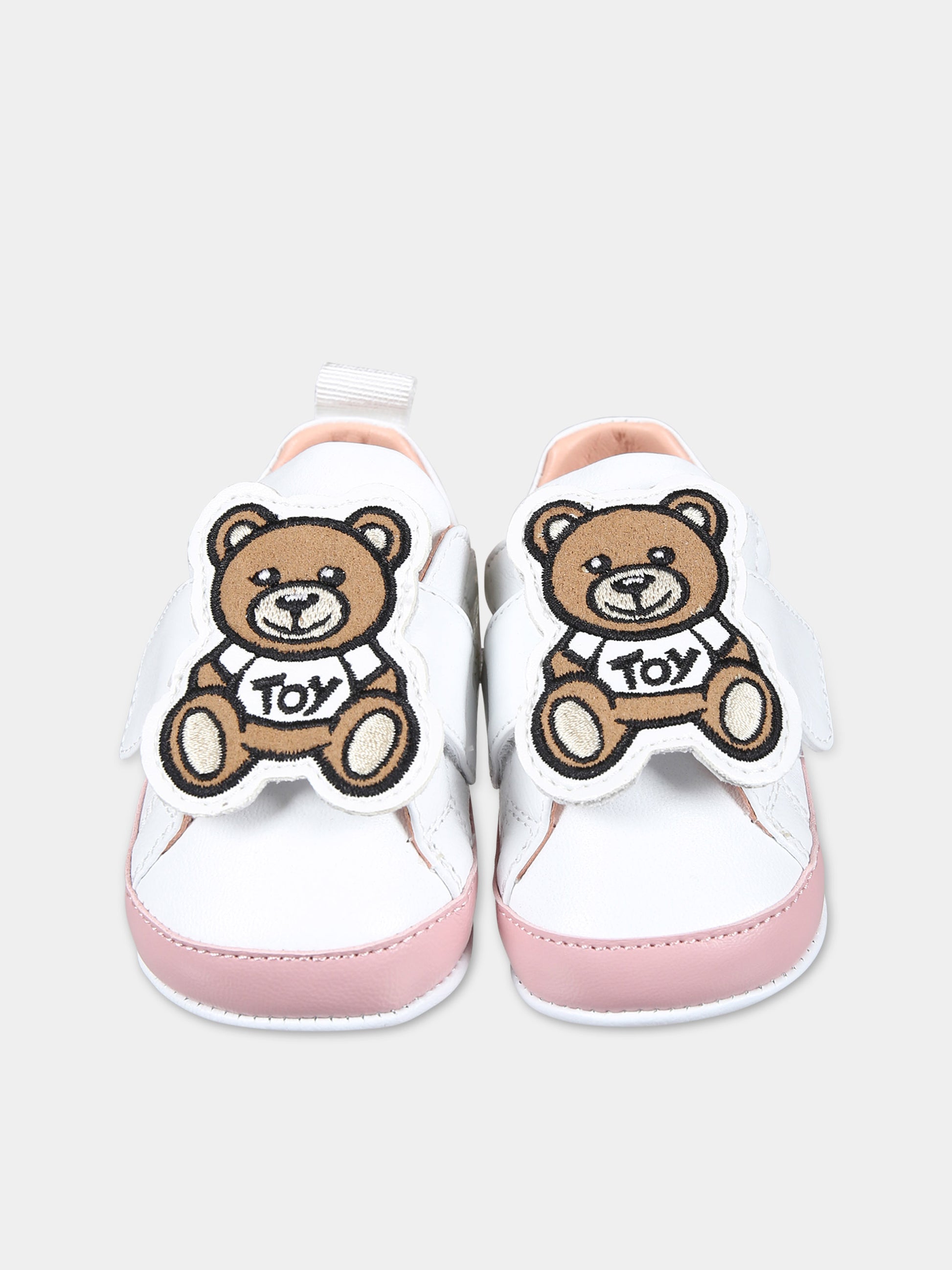 Sneakers bianche per neonata con Teddy Bear,Moschino Kids,77279 1