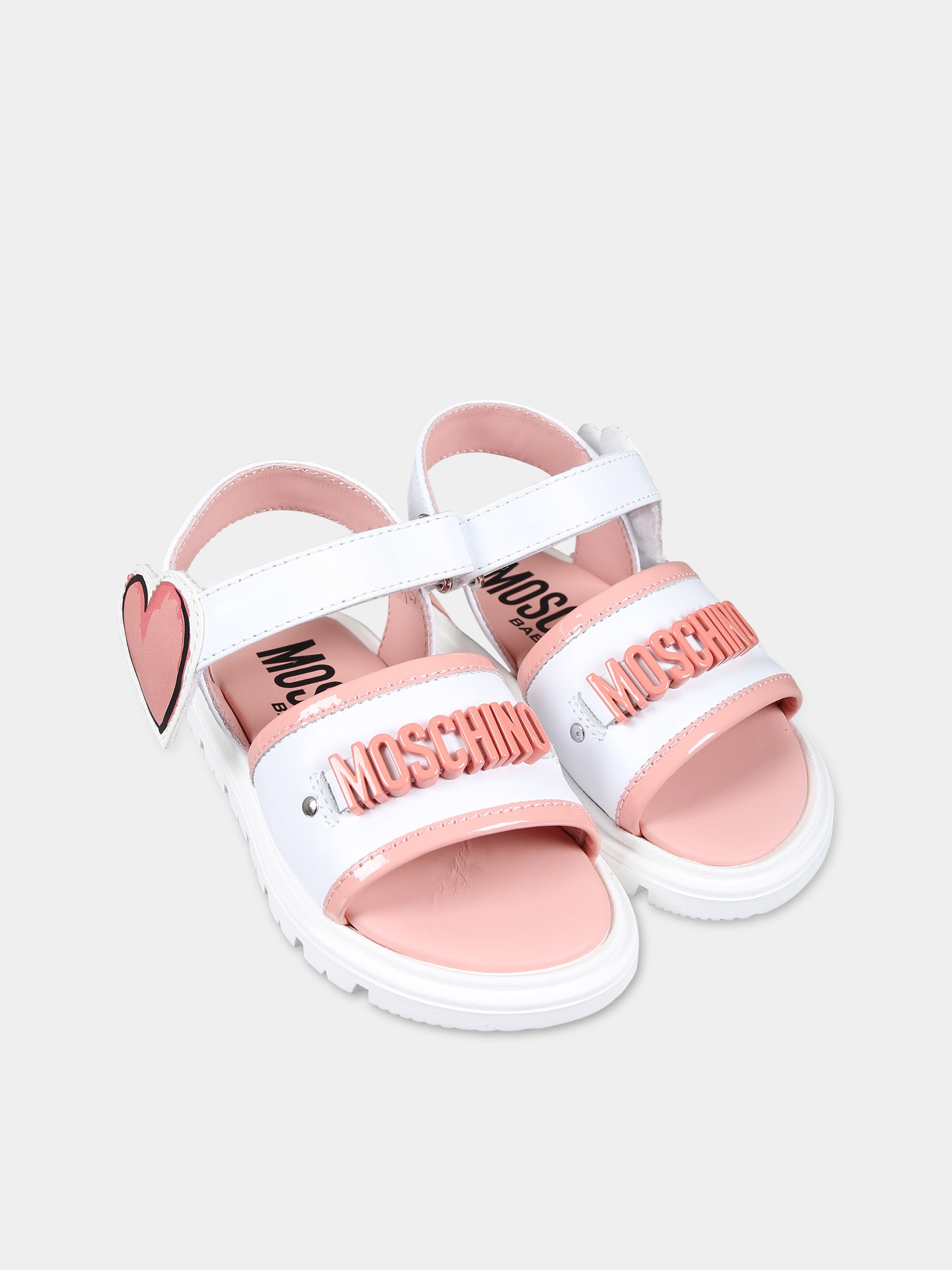 Sandali bianchi per bambina con cuore,Moschino Kids,77317 1