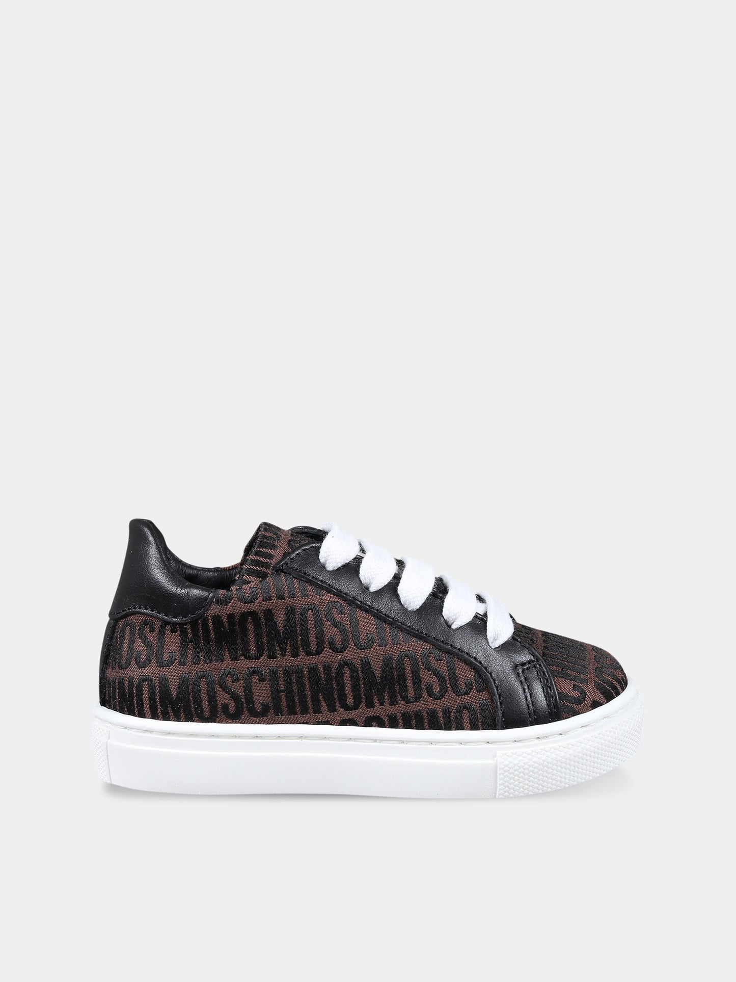 Stringate marroni per bambini con logo,Moschino Kids,77327 1