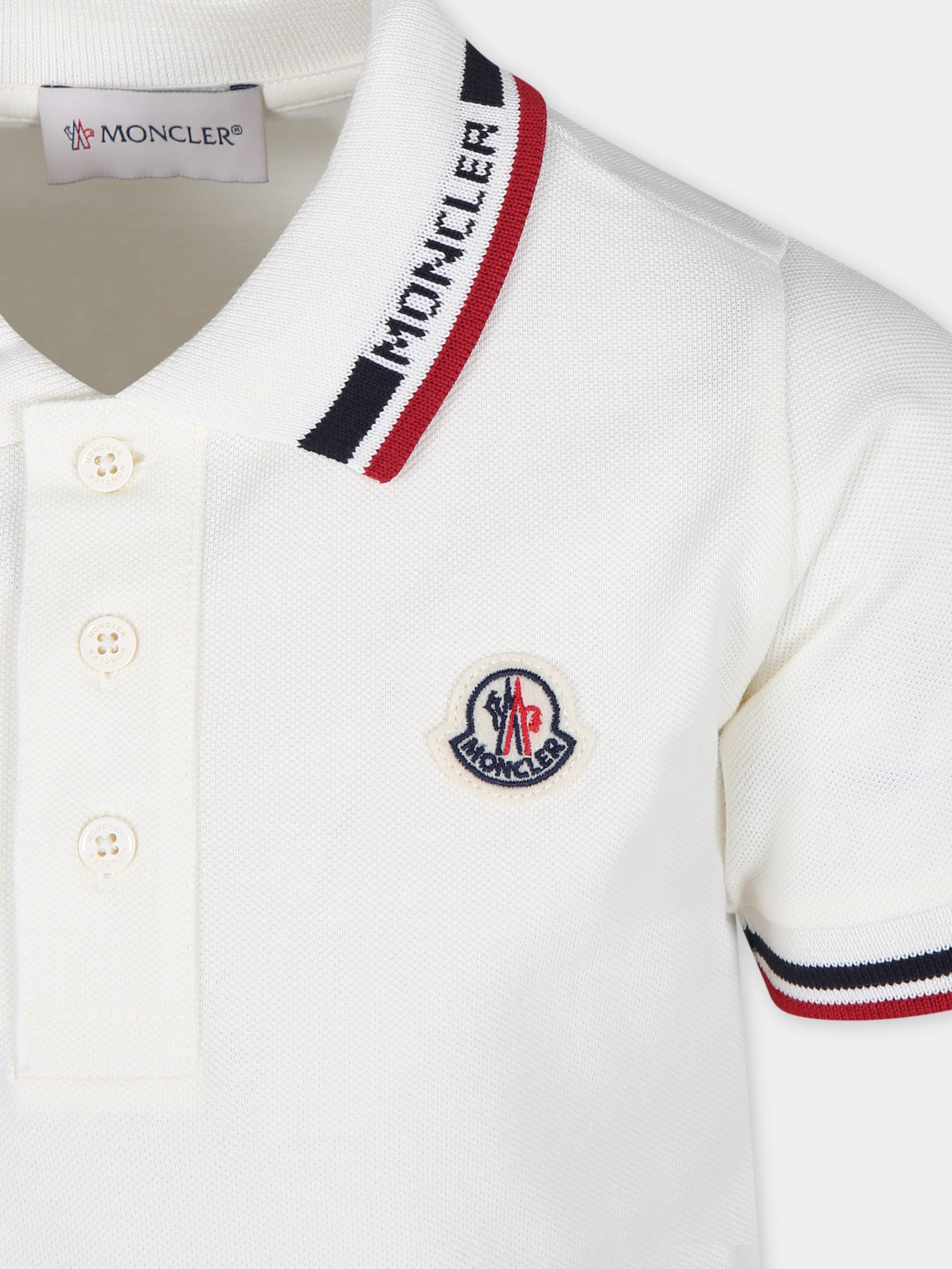 Polo bianca per bambino con logo,Moncler Kids,954 8A00012 8496W 034