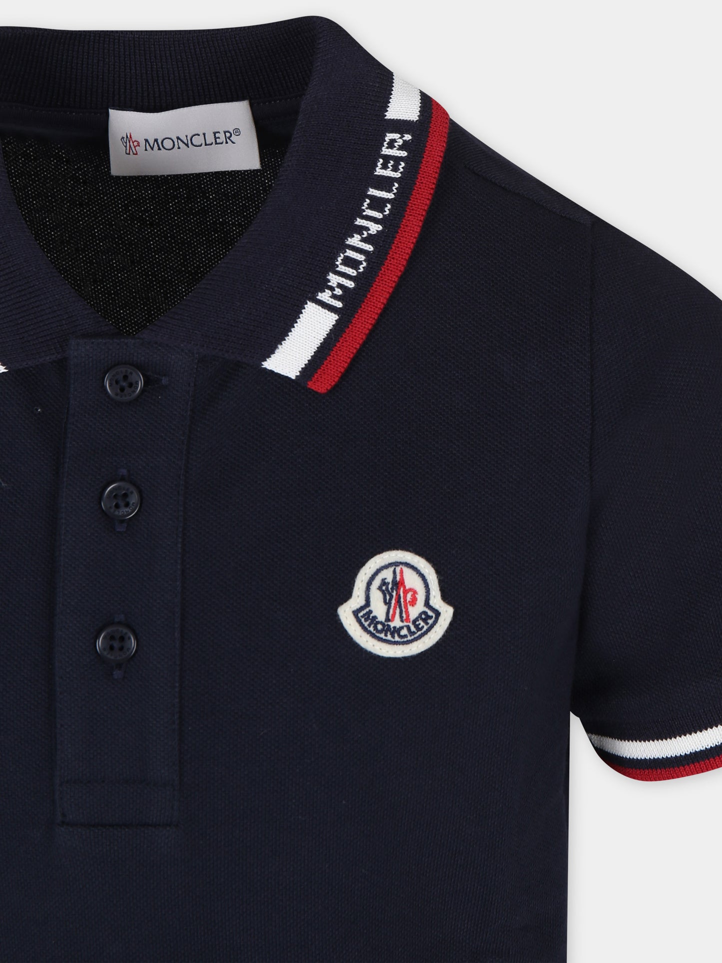 Polo blu per bambino con logo,Moncler Kids,954 8A00012 8496W 778