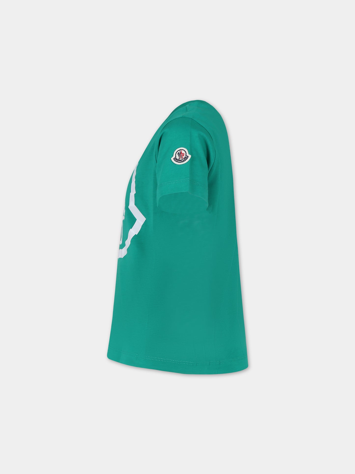T-shirt verde per bambino con logo,Moncler Kids,954 8C00013 89AFV 845