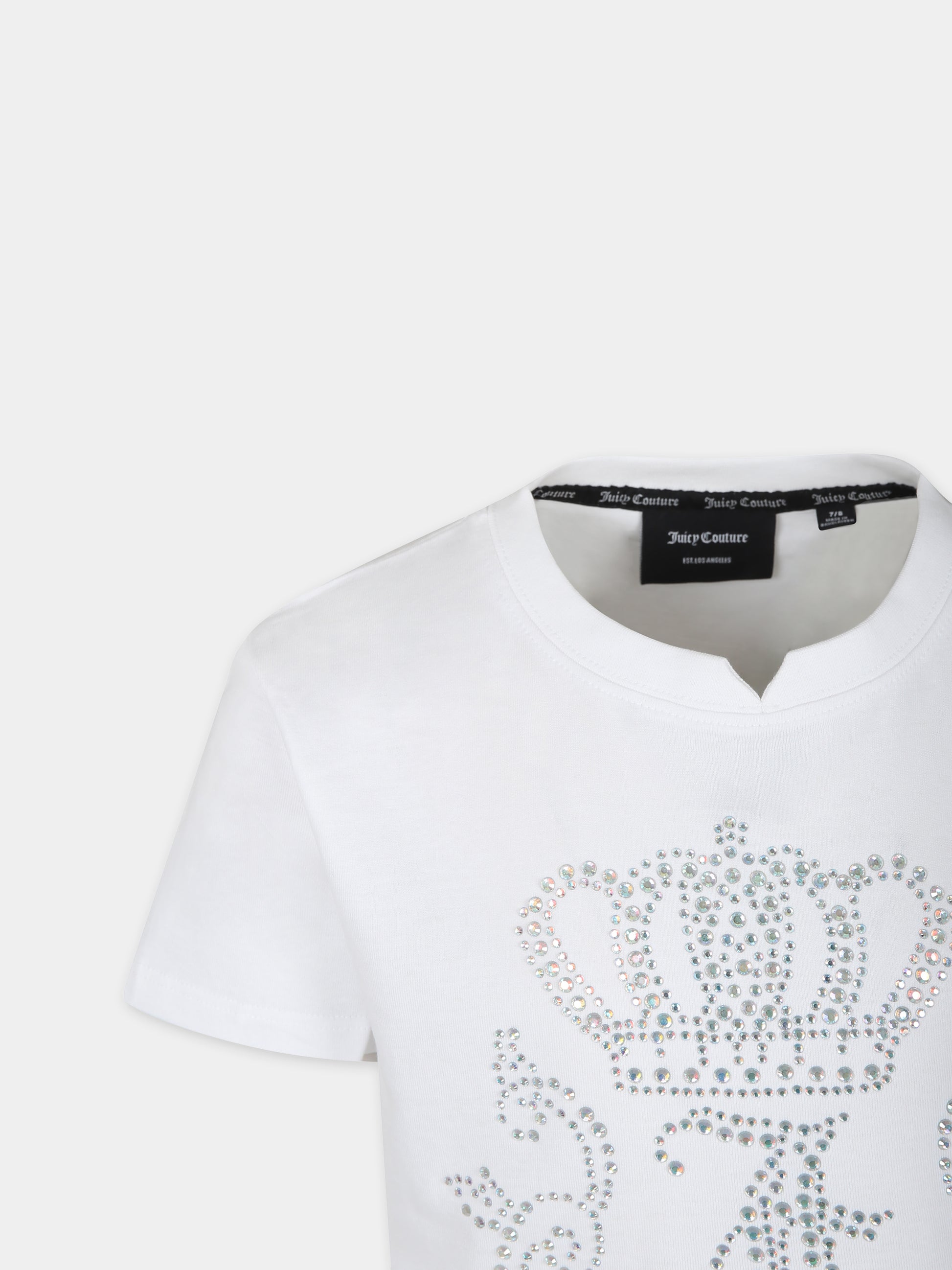 T-shirt bianca per bambina con strass,Juicy Couture,24SMJCJBX6371 002