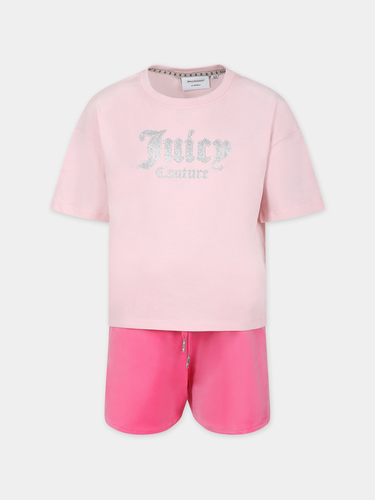 Completo rosa per bambina con logo e strass,Juicy Couture,24SMJCJBX6363 562
