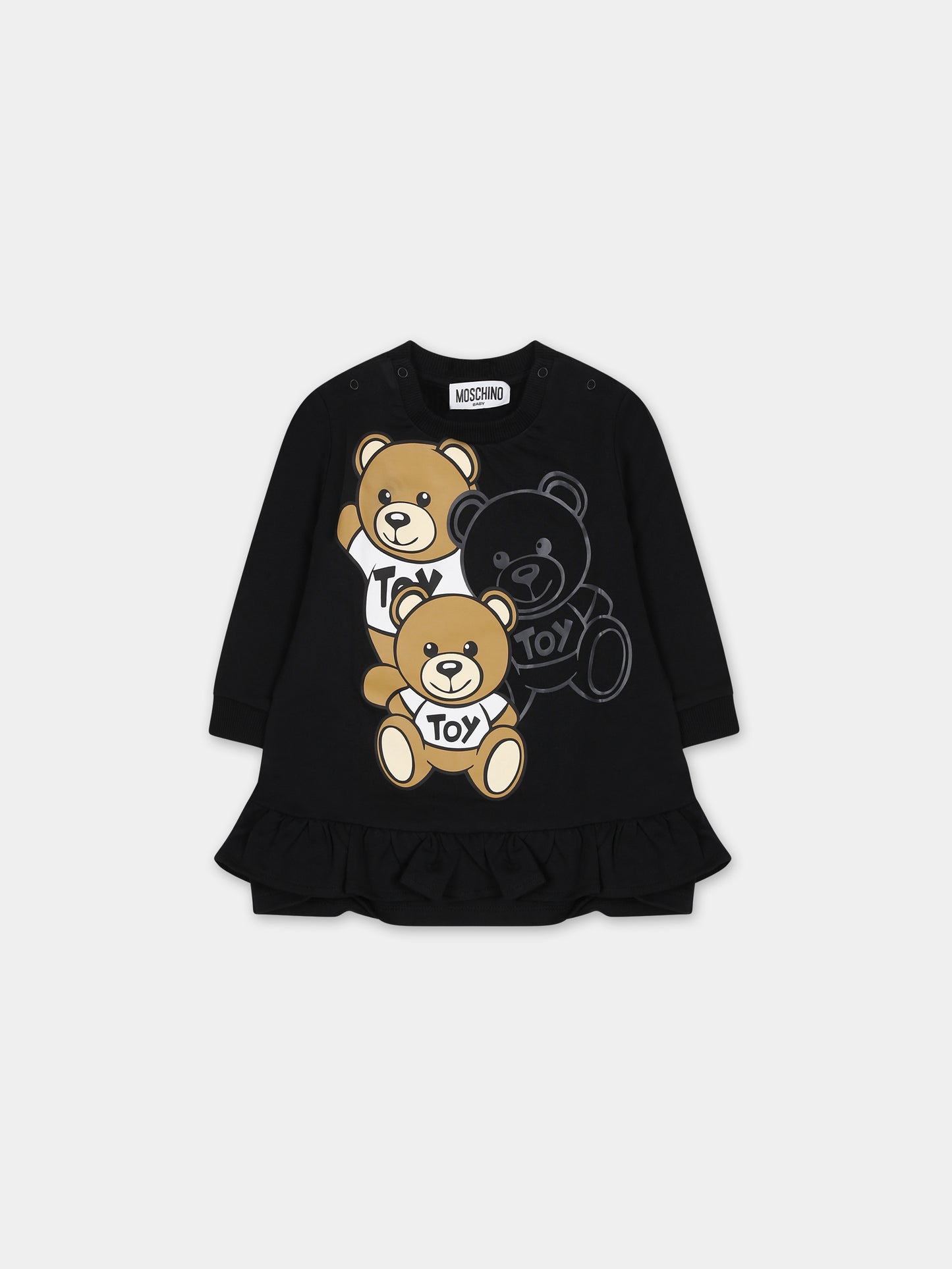 Vestito nero per neonata con Teddy Bears,Moschino Kids,MDV0AX LCA58 60100