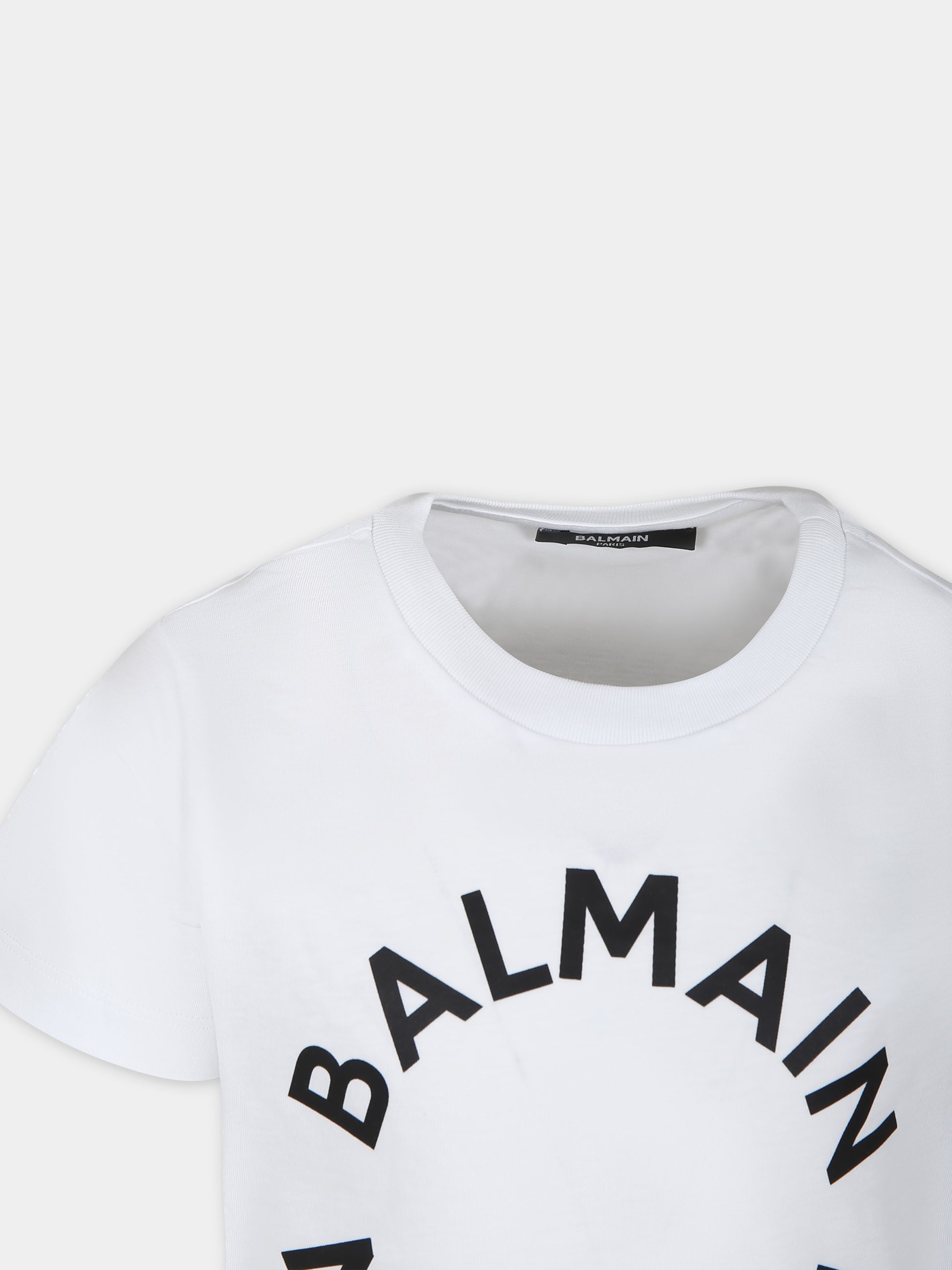 T-shirt bianca per bambini con logo,Balmain Kids,BU8R31 Z0082 100NE