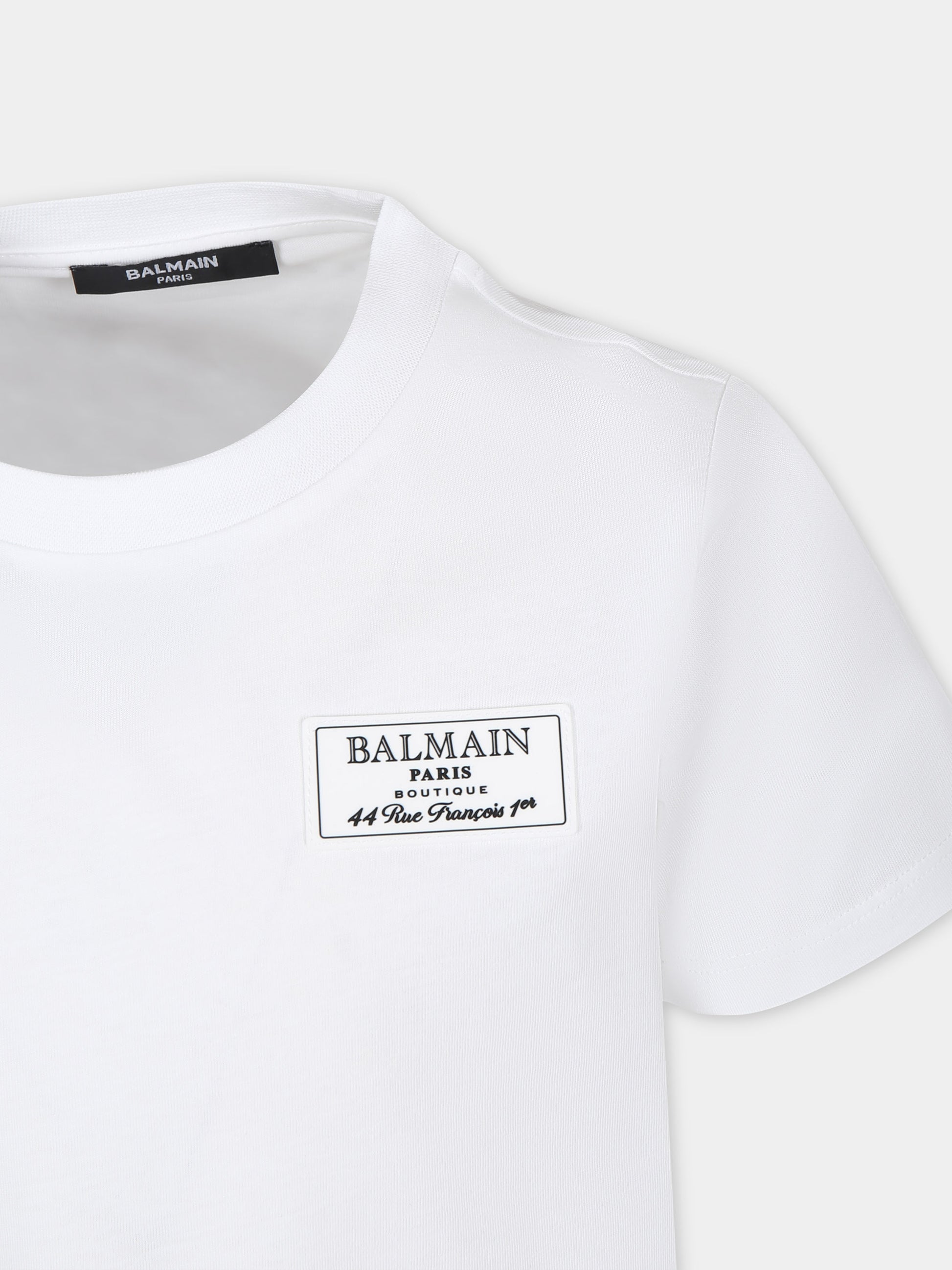 T-shirt bianca per bambini con logo,Balmain Kids,BU8R71 Z1751 100