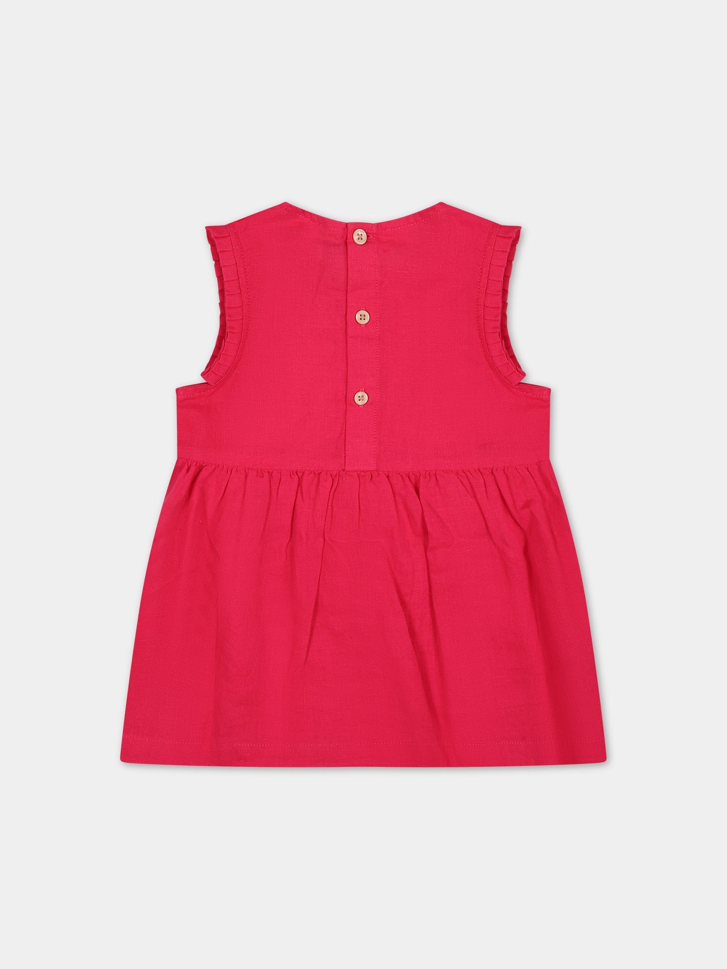 Vestito fucsia per neonata con rouches,Petit Bateau,A09N7 01 DELHI