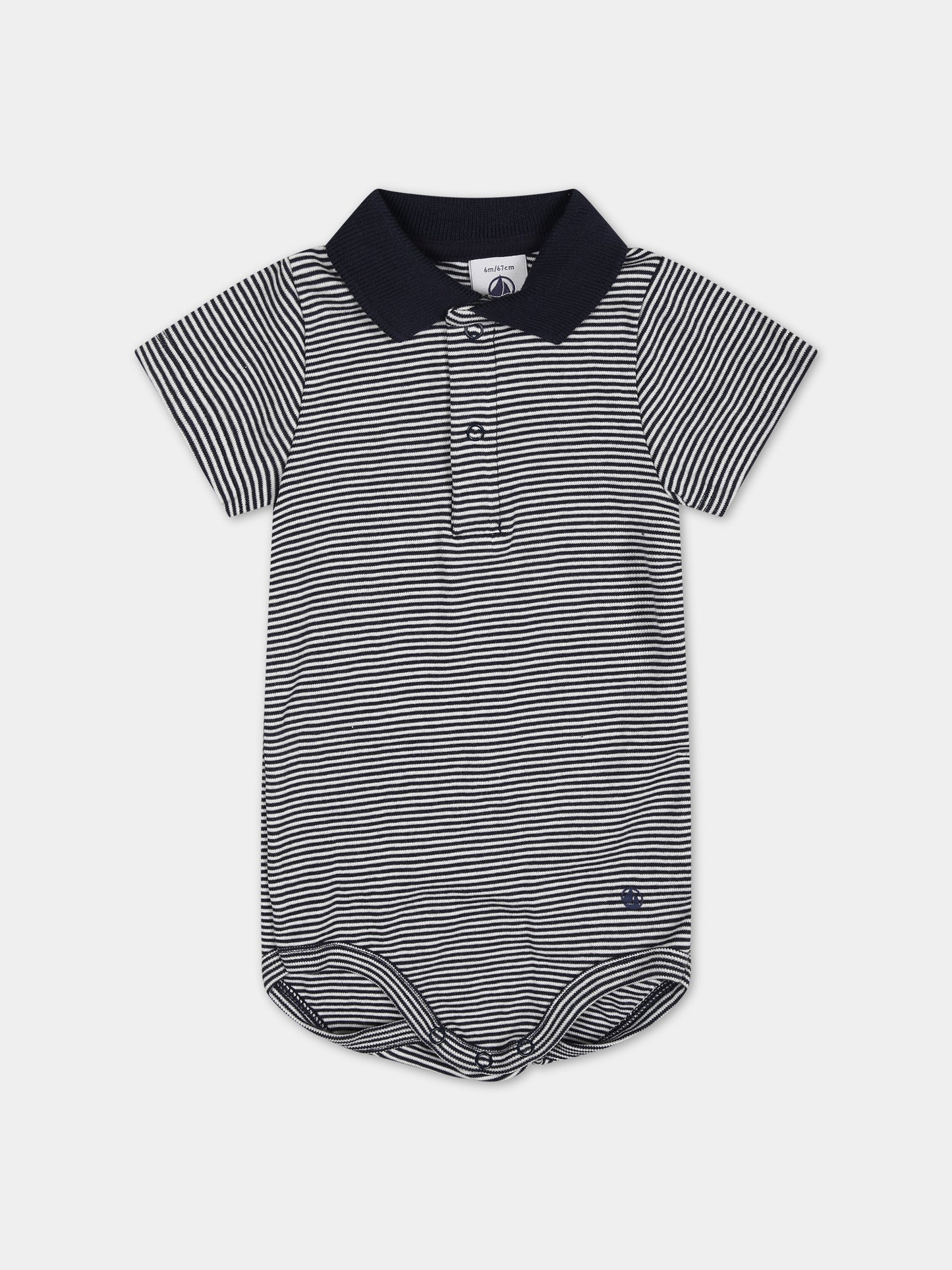 Body blu per neonato con righe,Petit Bateau,A09X7 01 SMOKING/MARSHMALLOW