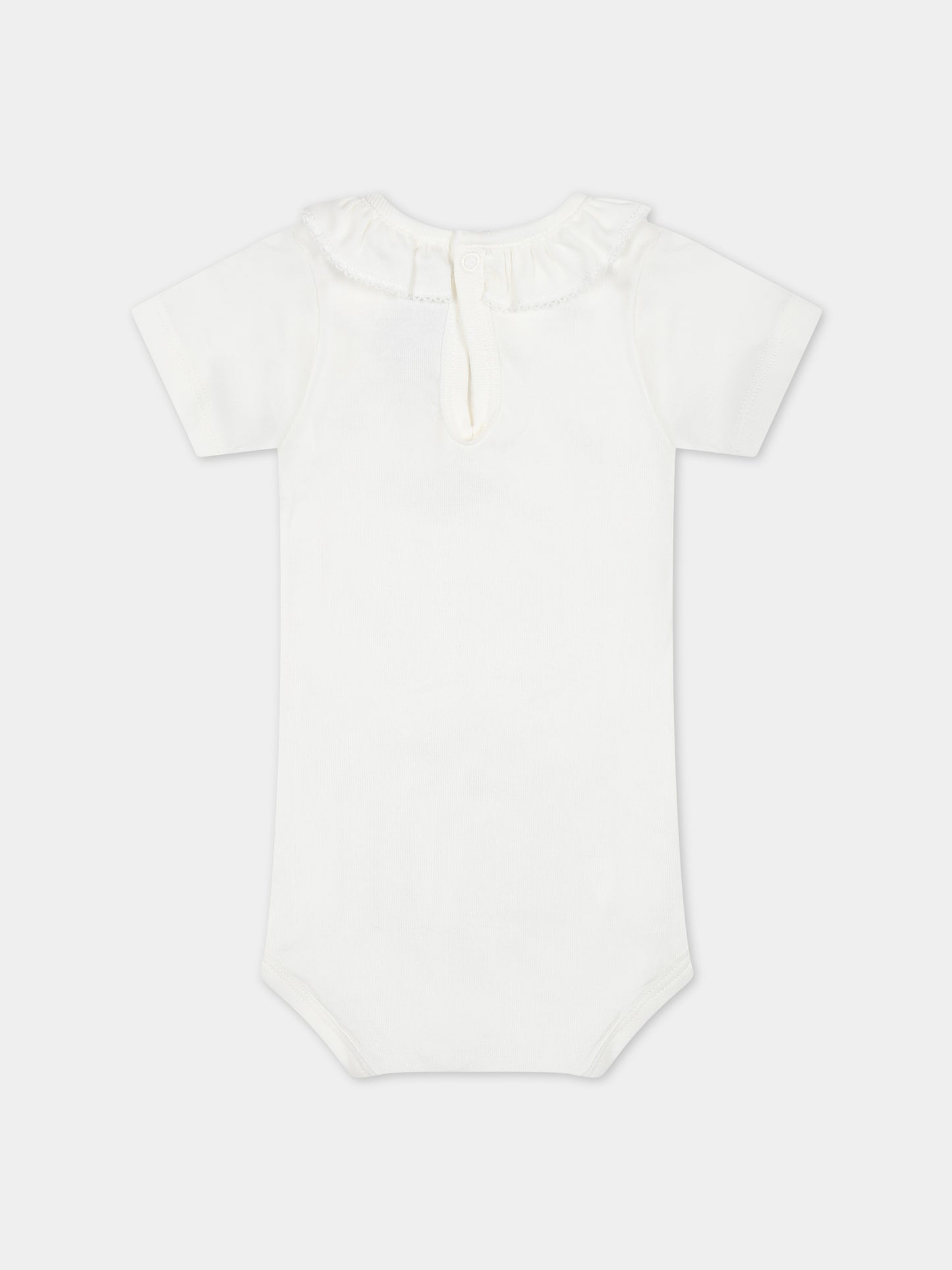 Body bianco per neonata con rouches,Petit Bateau,A0A0R 01 MARSHMALLOW