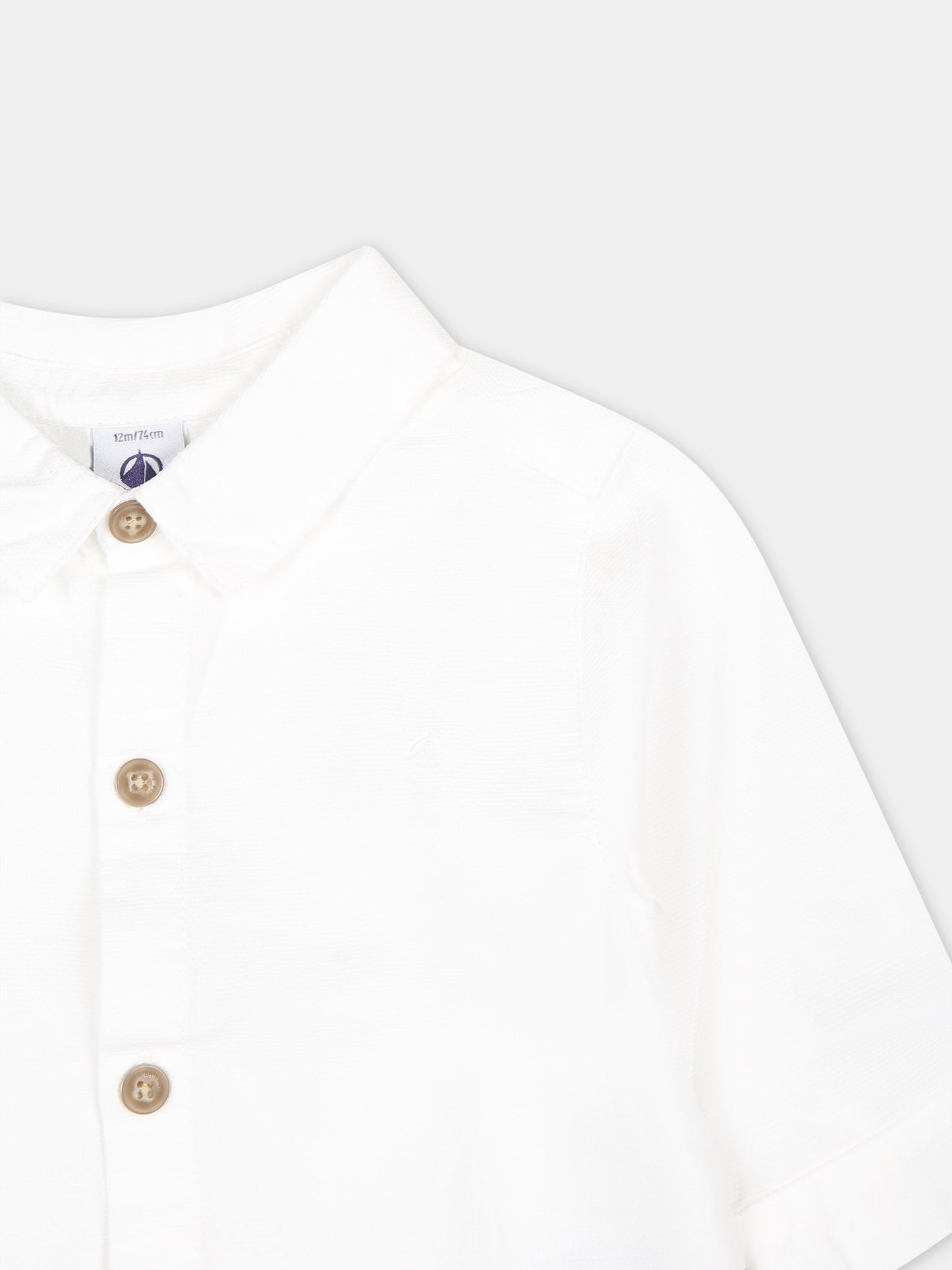 Camicia bianca per neonato con logo,Petit Bateau,A0ACF 01 ECUME