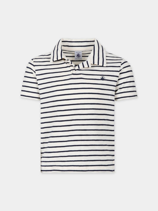 Polo bianca per bambino con righe,Petit Bateau,A09W7 01 AVALANCHE/SMOKING