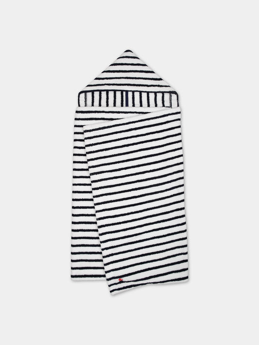 Accappatoio blu per neonato con righe,Petit Bateau,A08AT 86 LAIT/MEDIEVAL