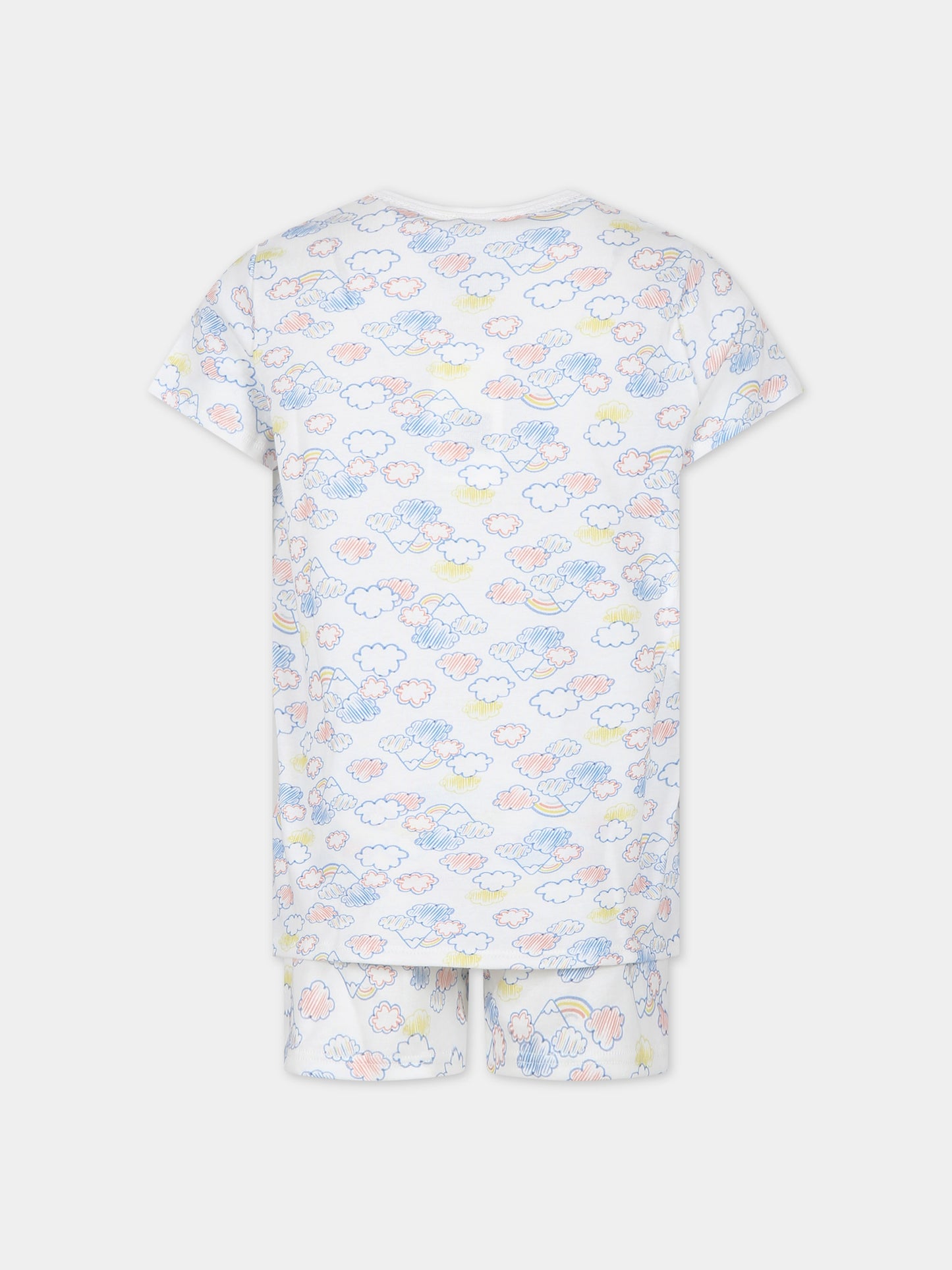 Pigiama bianco per bambina con stampa nuvole,Petit Bateau,A09R8 01 MARSHMALLOW/MULTICO