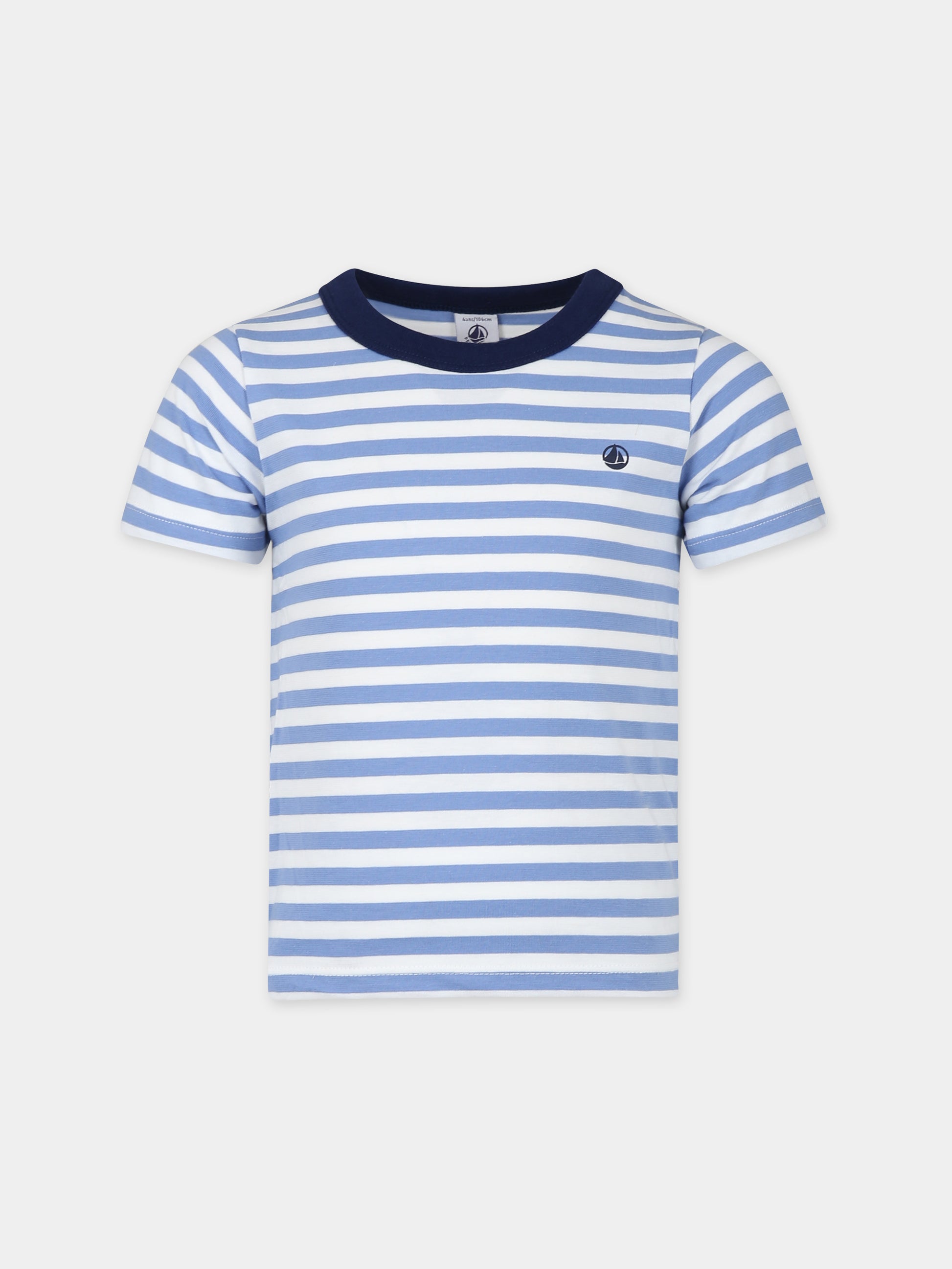 T-shirt azzurra per bambino con righe,Petit Bateau,A0A1D 01 GAULOISE/MARSHMALLOW