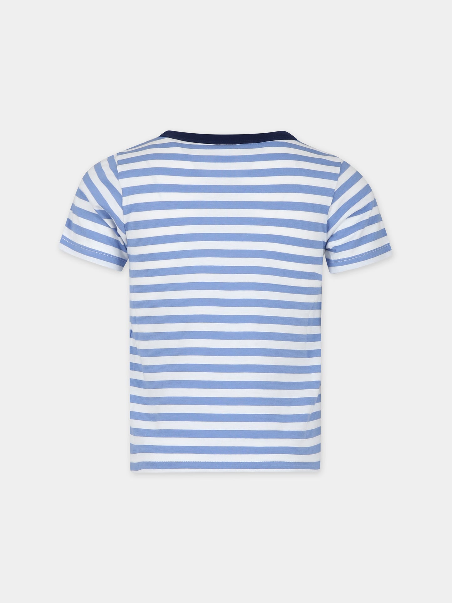 T-shirt azzurra per bambino con righe,Petit Bateau,A0A1D 01 GAULOISE/MARSHMALLOW