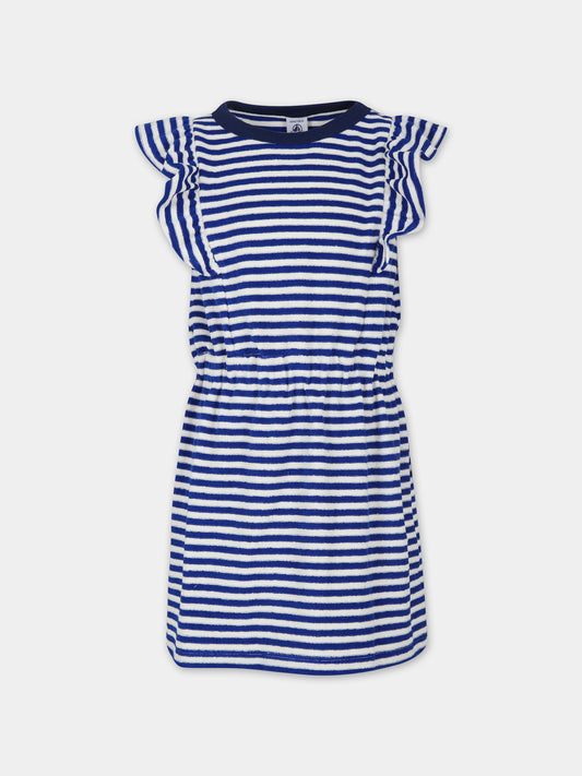 Vestito blu per bambina,Petit Bateau,A09VP 01 SURF/AVALANCHE