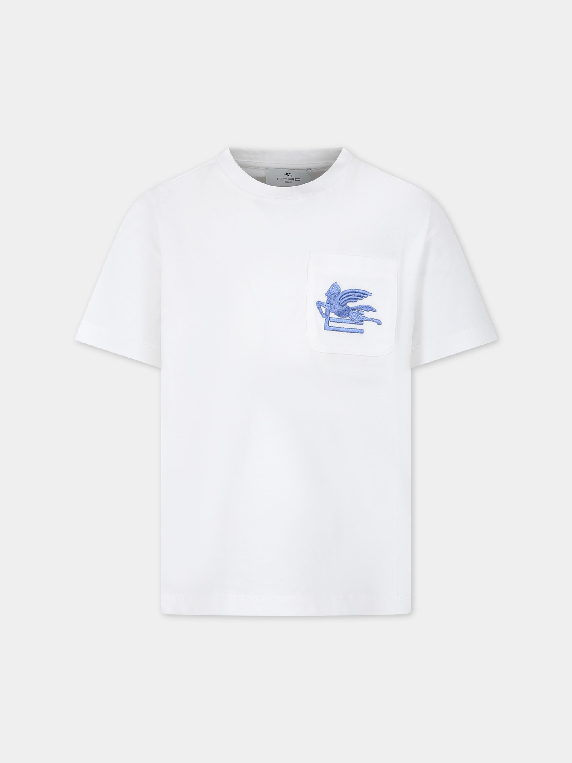 T-shirt bianca per bambini con iconico Pegaso,Etro,GU8P11 Z2081 101AZ