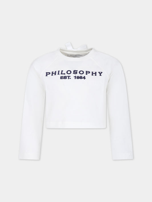 T-shirt bianca per bambina con logo,Philosophy,PFTS011 0 JF003 0053