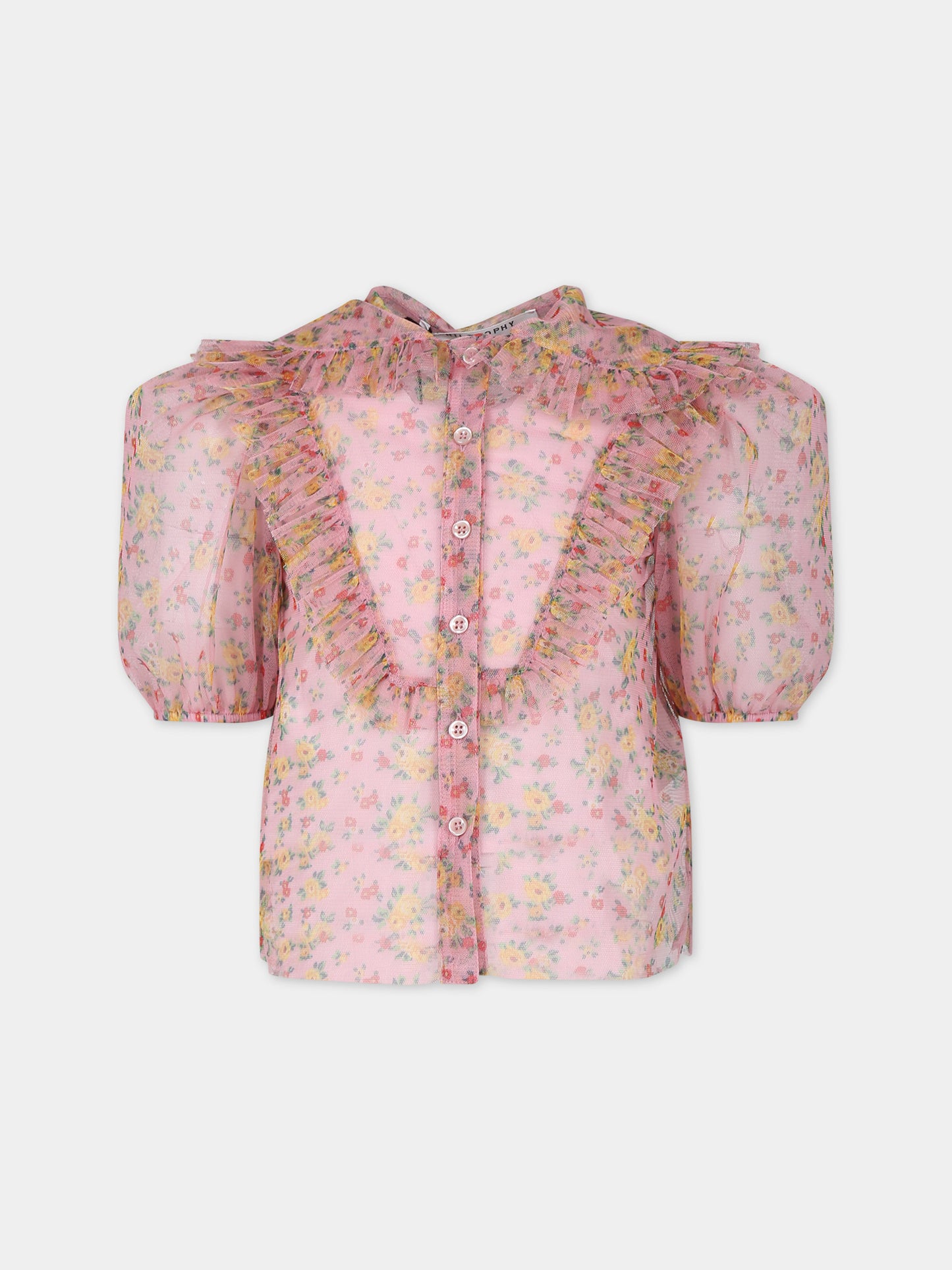 Camicia rosa per bambina con stampa fiori,Philosophy,PFCA023 0 TU089 D999