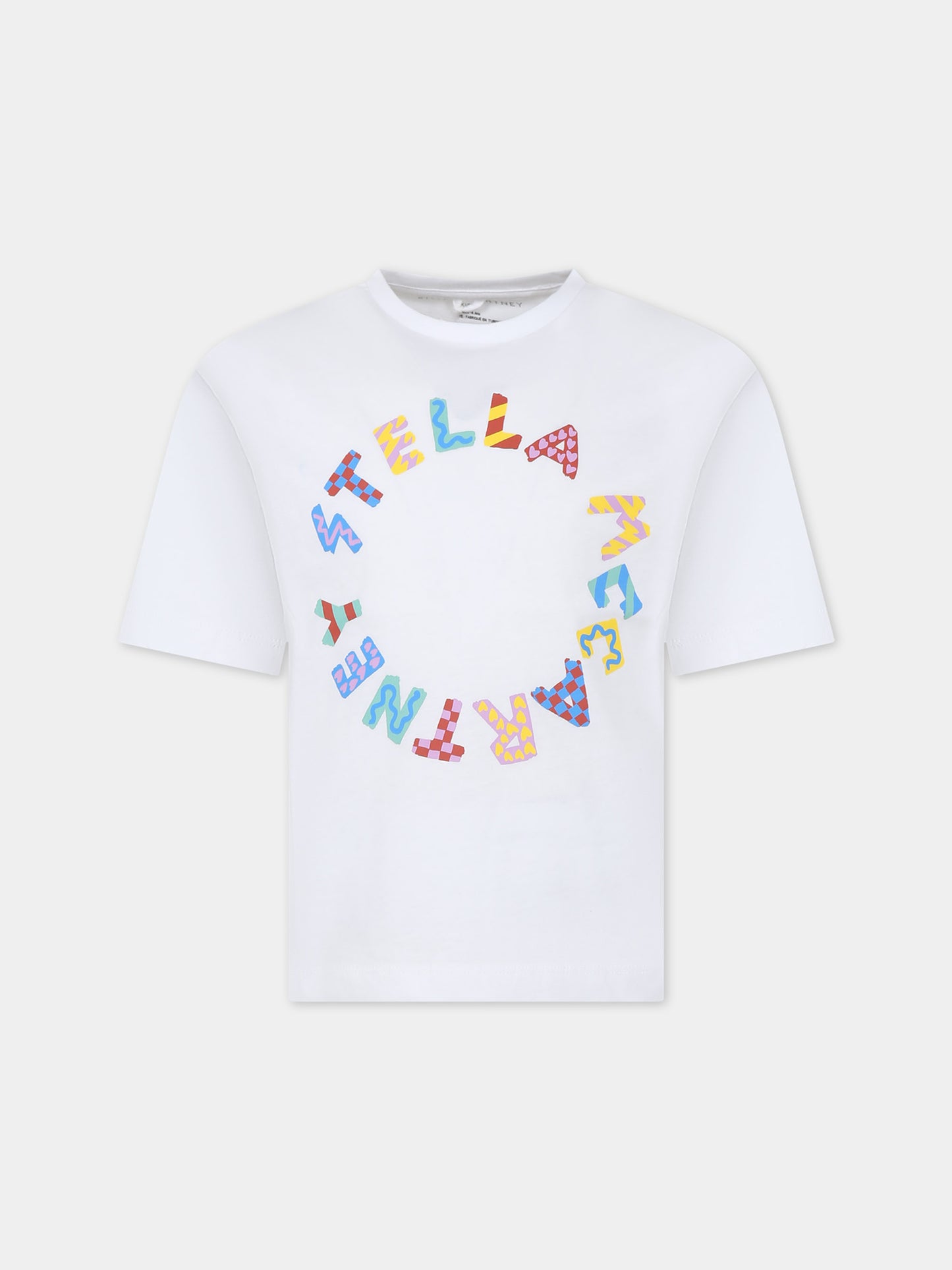 T-shirt bianca per bambina con logo multicolor,Stella Mccartney Kids,TU8B51 Z0434 100