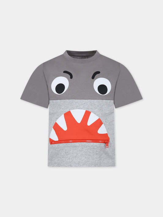 T-shirt grigia per bambino con squalo,Stella Mccartney Kids,TU8P01 Z0434 909