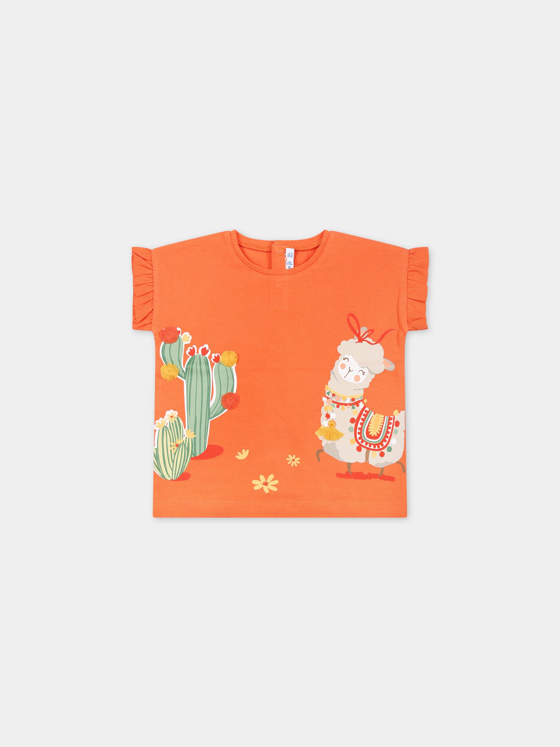 T-shirt arancione per neonata con stampa lama,Mayoral,1013 030