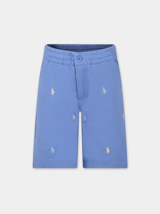 Shorts azzurri per bambino con cavallini,Ralph Lauren Kids,844627007