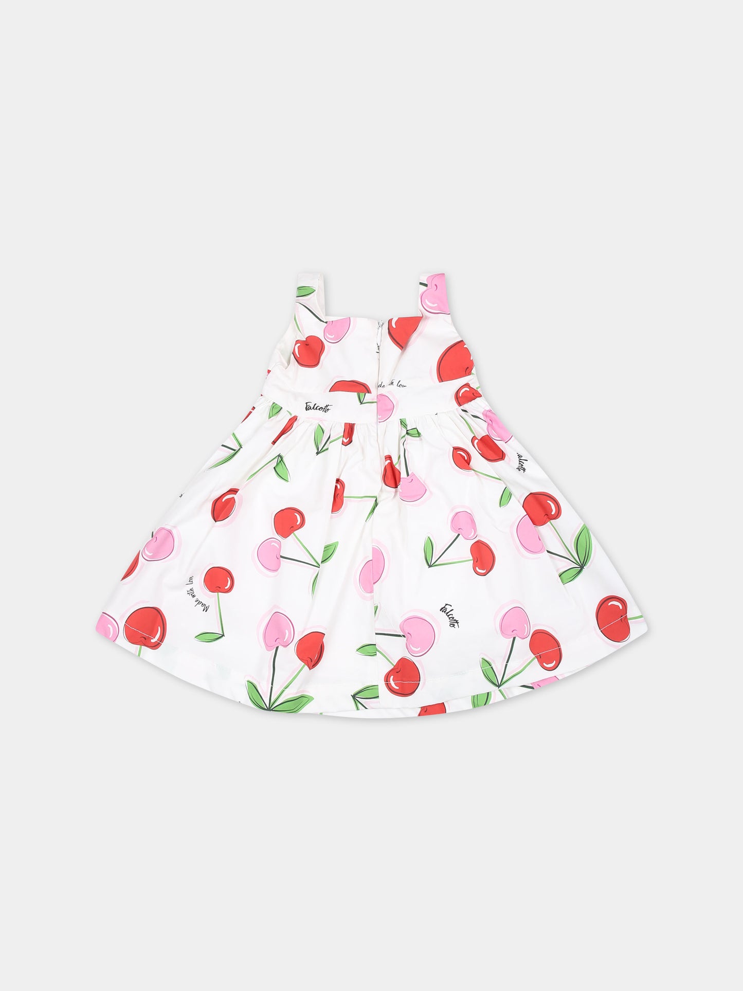 Vestito bianco per neonata con stampa ciliegie,Falcotto,001 6002164 01 1H09