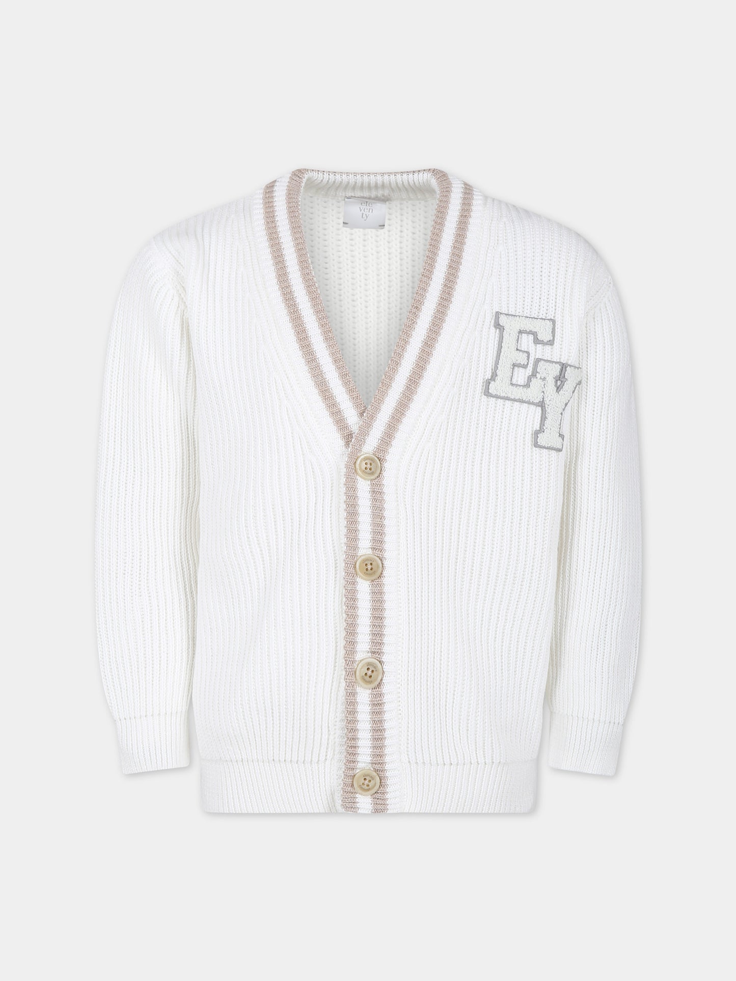 Cardigan avorio per bambino con logo,Eleventy,EU9P40 Z1376 101BG