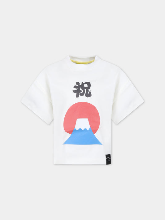 T-shirt bianca per neonati con stampa,Flower Mountain,001 6002233 01 0N02