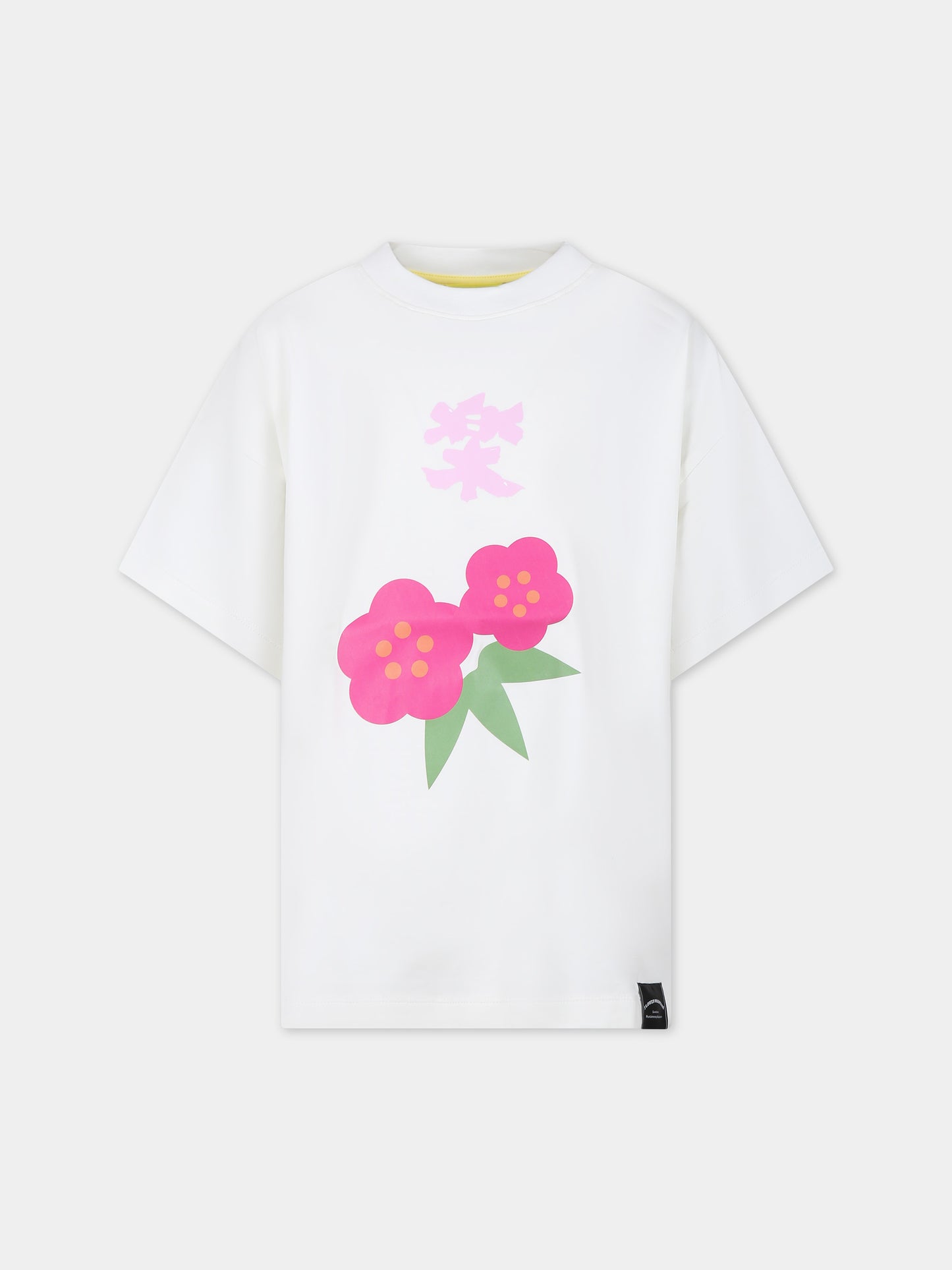 T-shirt bianca per bambina con fiori,Flower Mountain,001 6002234 01 0N02