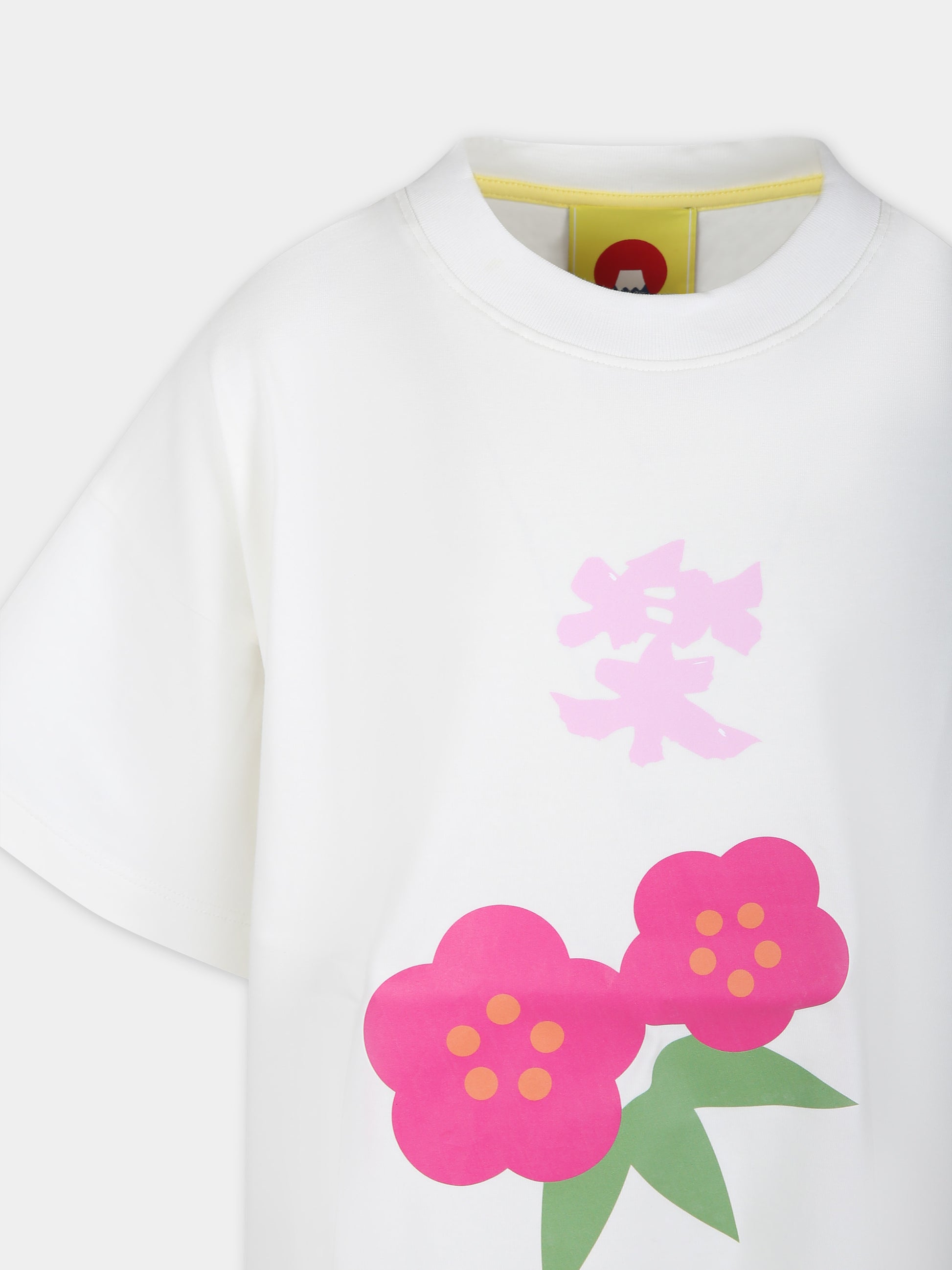 T-shirt bianca per bambina con fiori,Flower Mountain,001 6002234 01 0N02