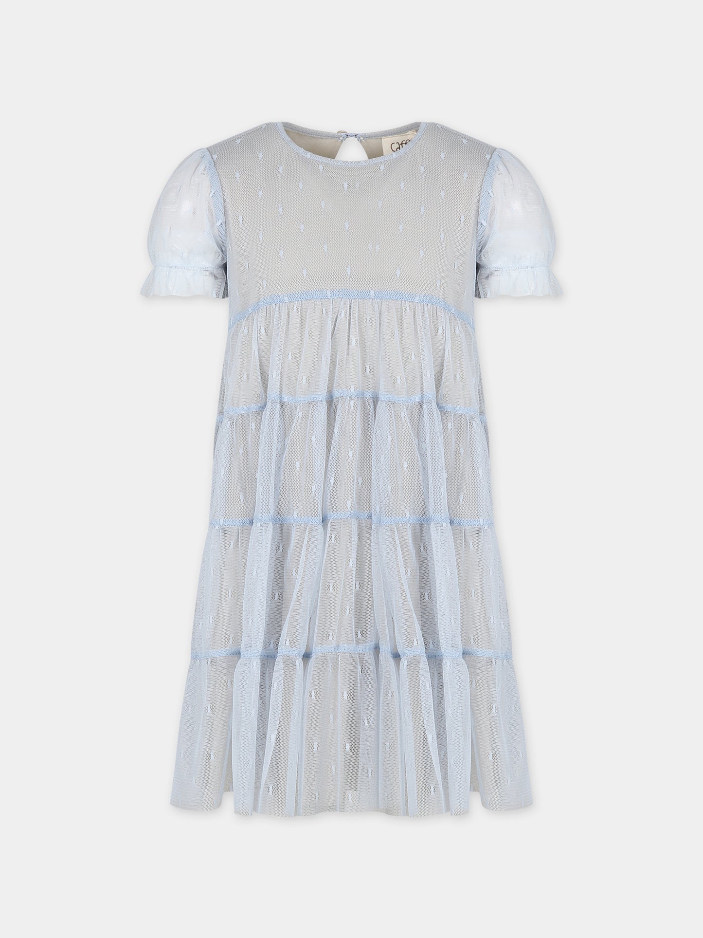 Vestito celeste per bambina con ricami,Caffe' D'orzo,ZU1B21 T0075 607