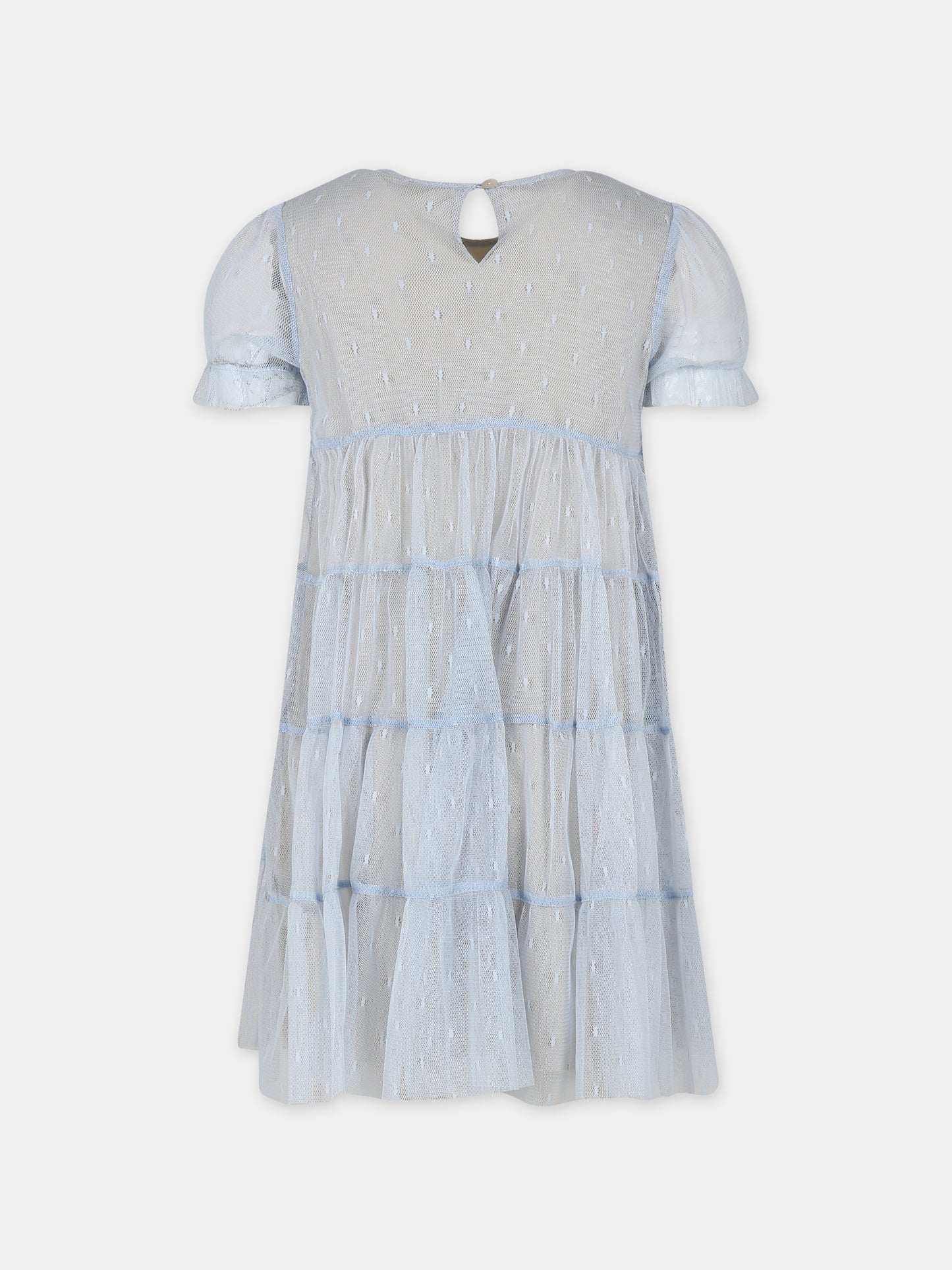 Vestito celeste per bambina con ricami,Caffe' D'orzo,ZU1B21 T0075 607