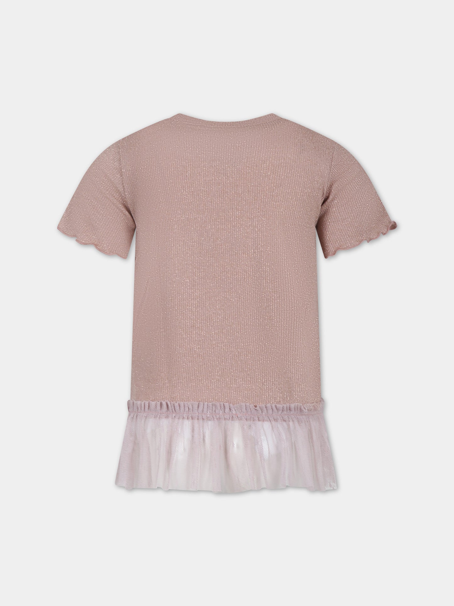 T-shirt rosa per bambina con tulle,Caffe' D'orzo,ZU8A31 J0384 536OR