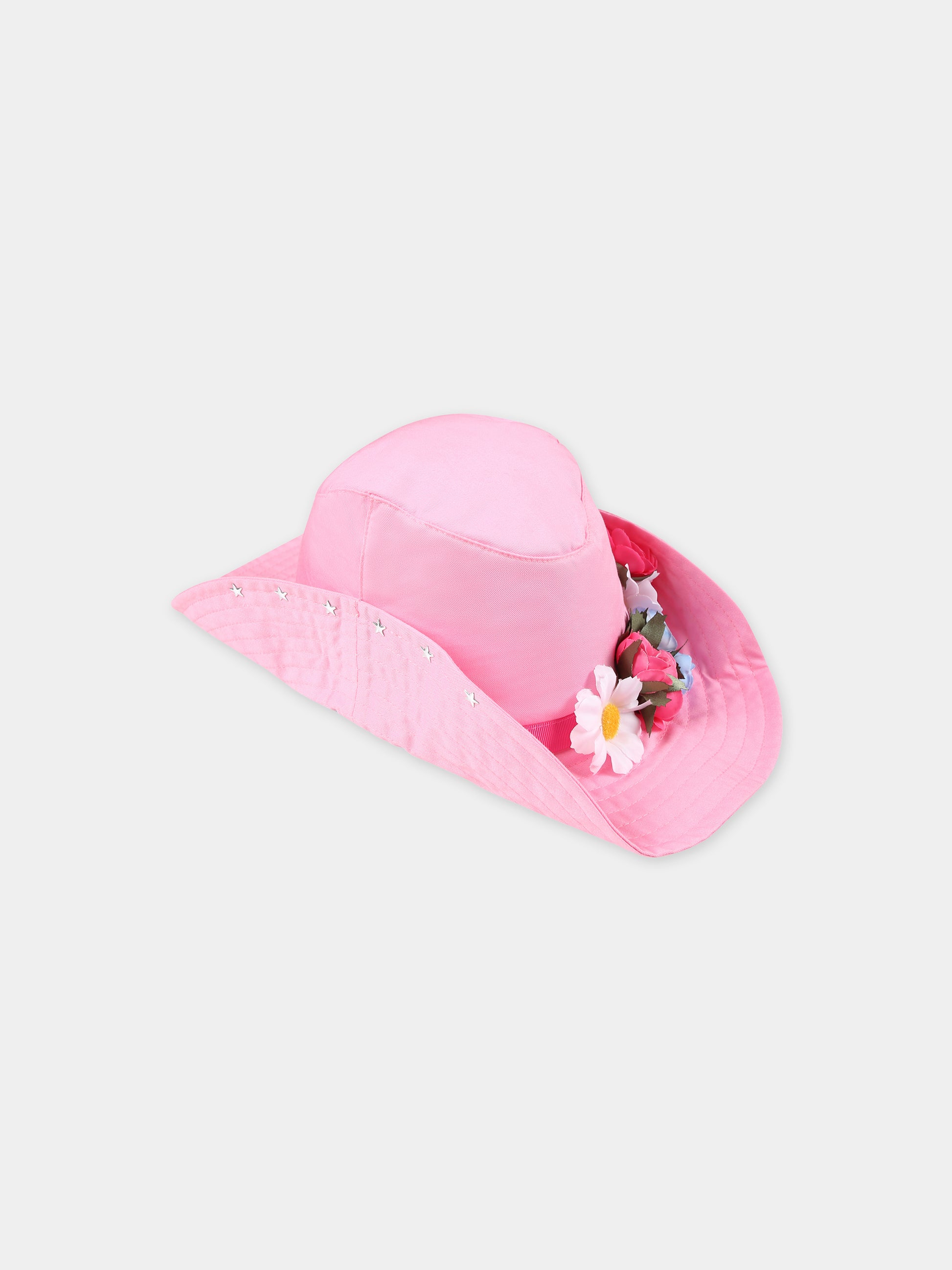 Cappello rosa per bambina con fiori,Monnalisa,19C000 3083 0090