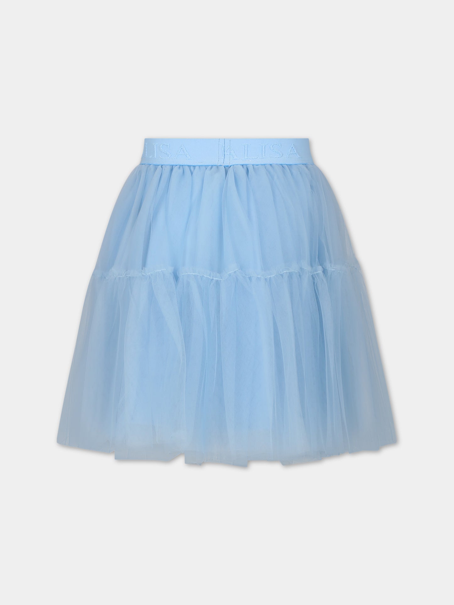 Gonna elegante celeste per bambina in tulle,Monnalisa,17CGON T9945 0058