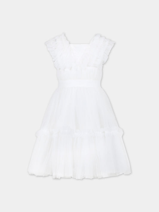 Vestito elegante bianco per bambina in tulle,Monnalisa,17C906 T9945 001A