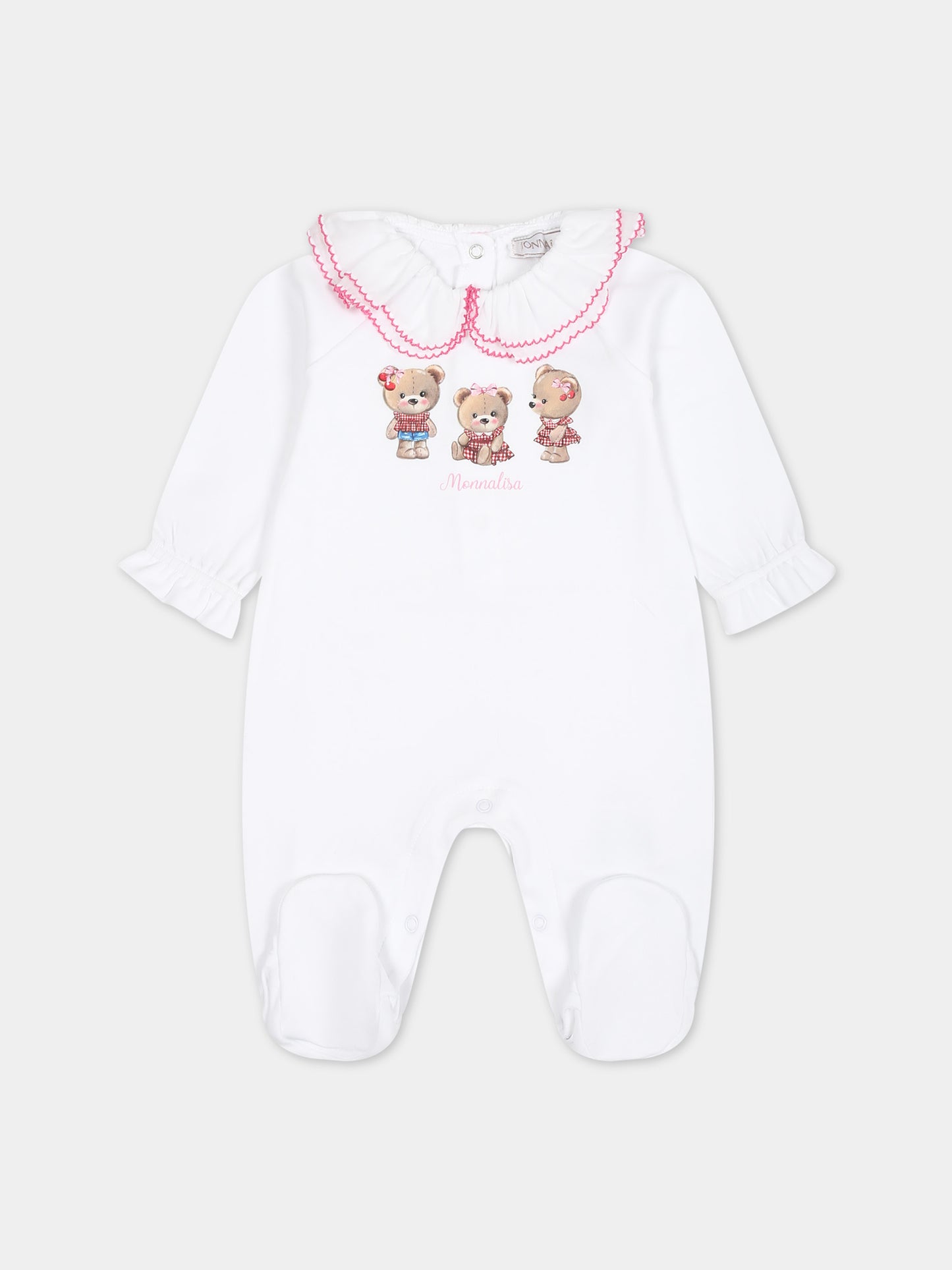 Tutina bianca per neonata con orsetti,Monnalisa,35C210 3000 0099