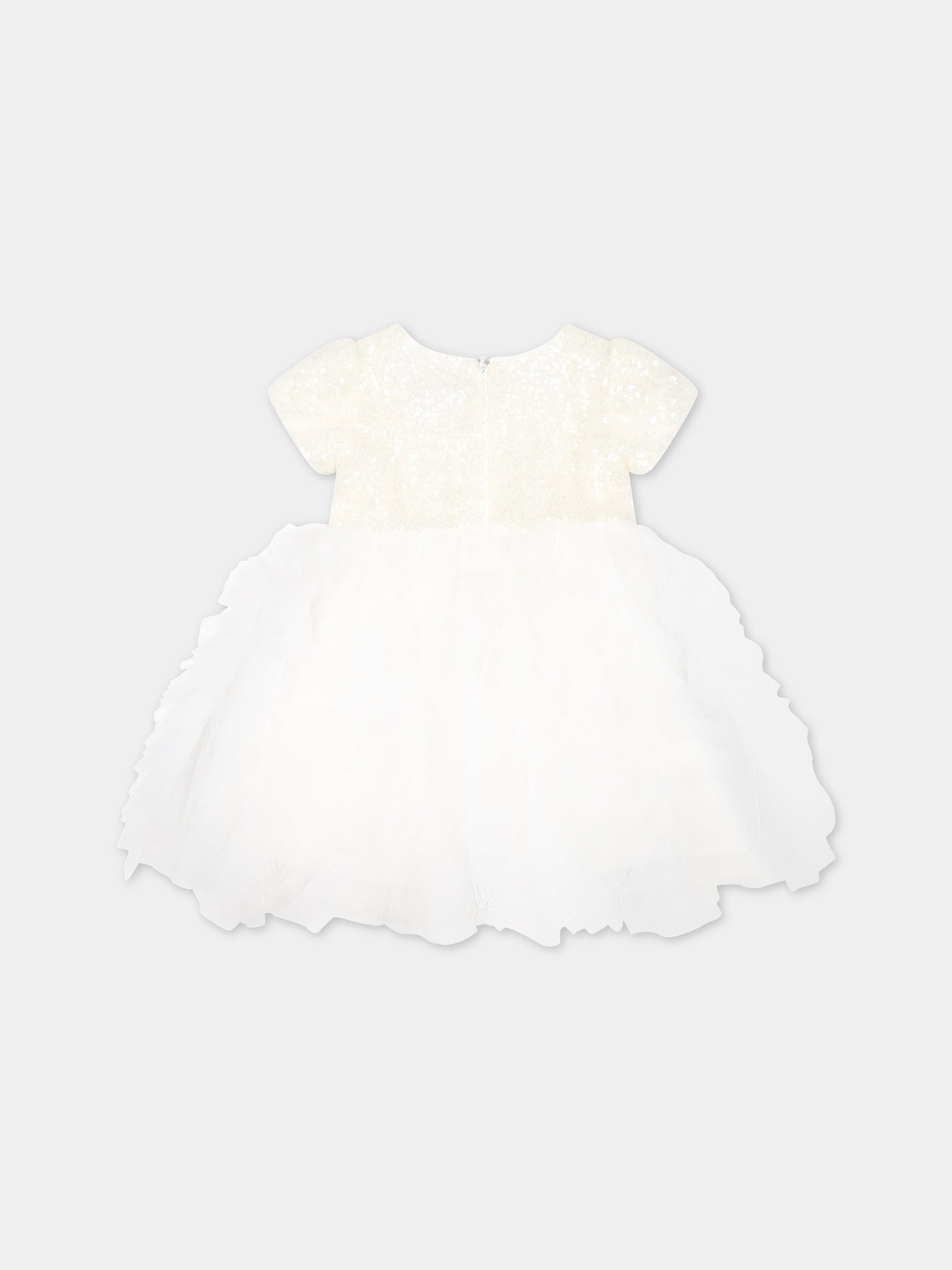 Vestito bianco per neonata con paillettes,Monnalisa,73C900 T9945 001A