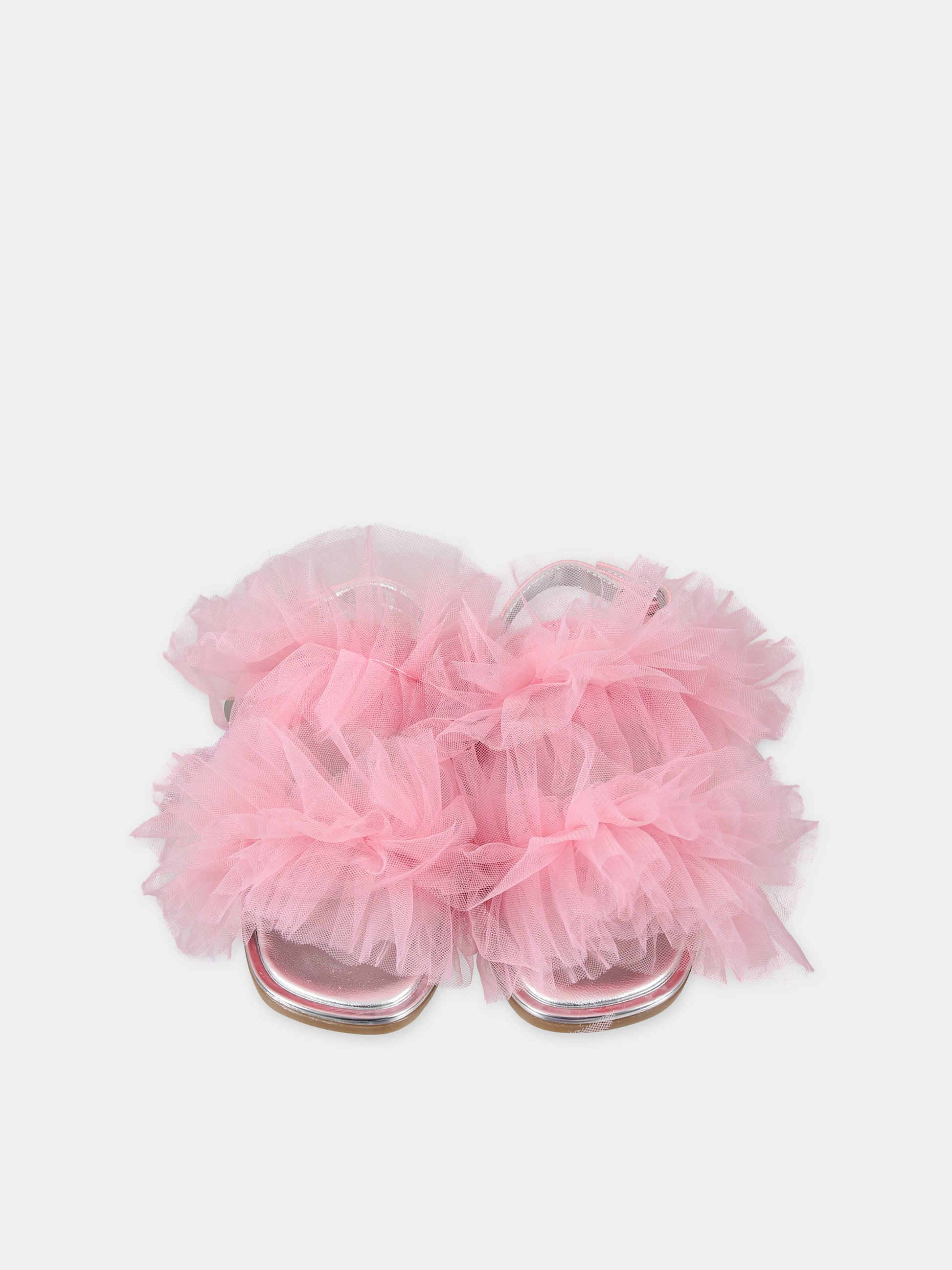 Sandali rosa per bambina con tulle,Monnalisa,87C009 3744 0090