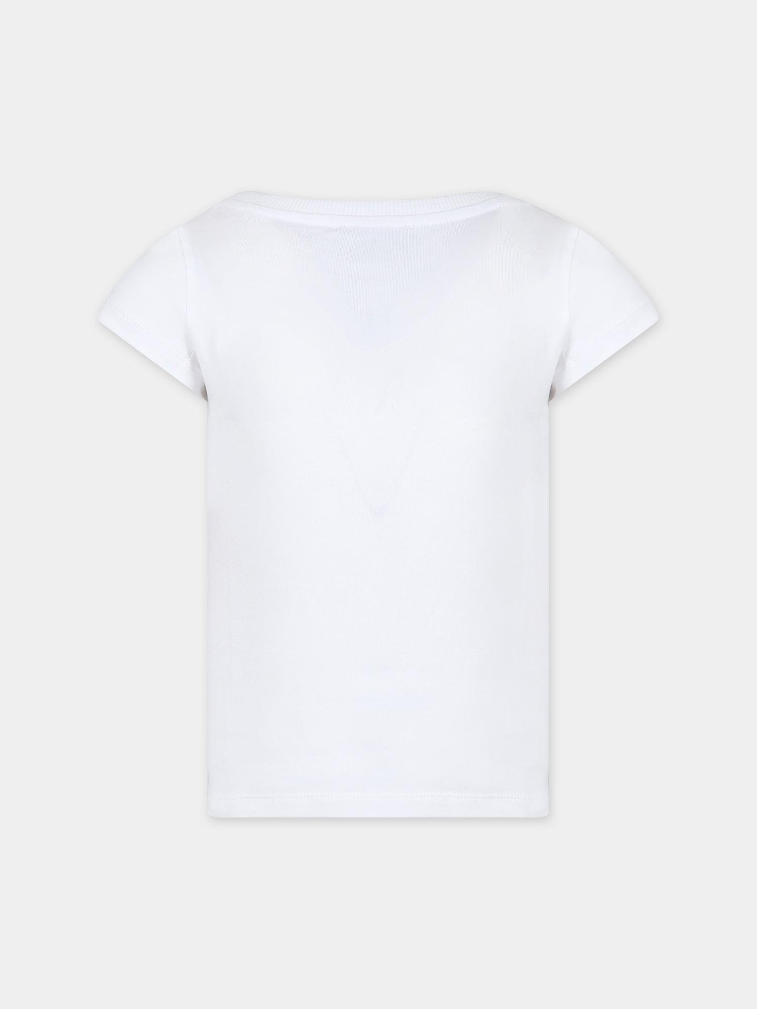 T-shirt bianca per bambina con logo,Moschino Kids,H1M042 LBA00 10101