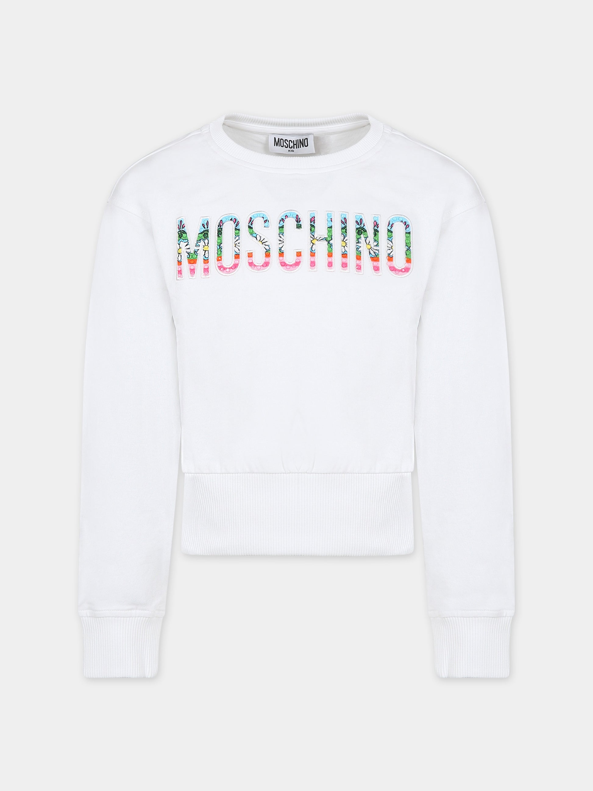 Felpa bianca per bambina con logo,Moschino Kids,HCF032 LDA01 10101